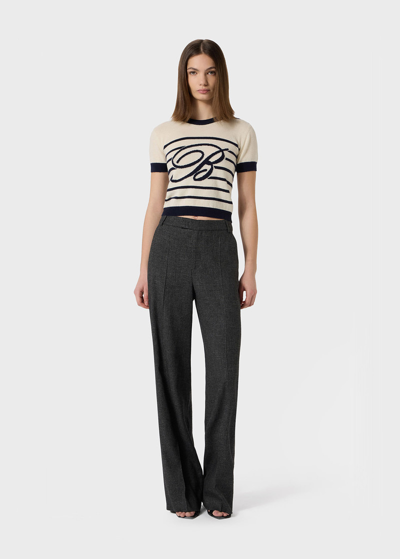 Blumarine SHORT-SLEEVE MARINIÈRE SWEATER WITH BLUMARINE LOGO outlook