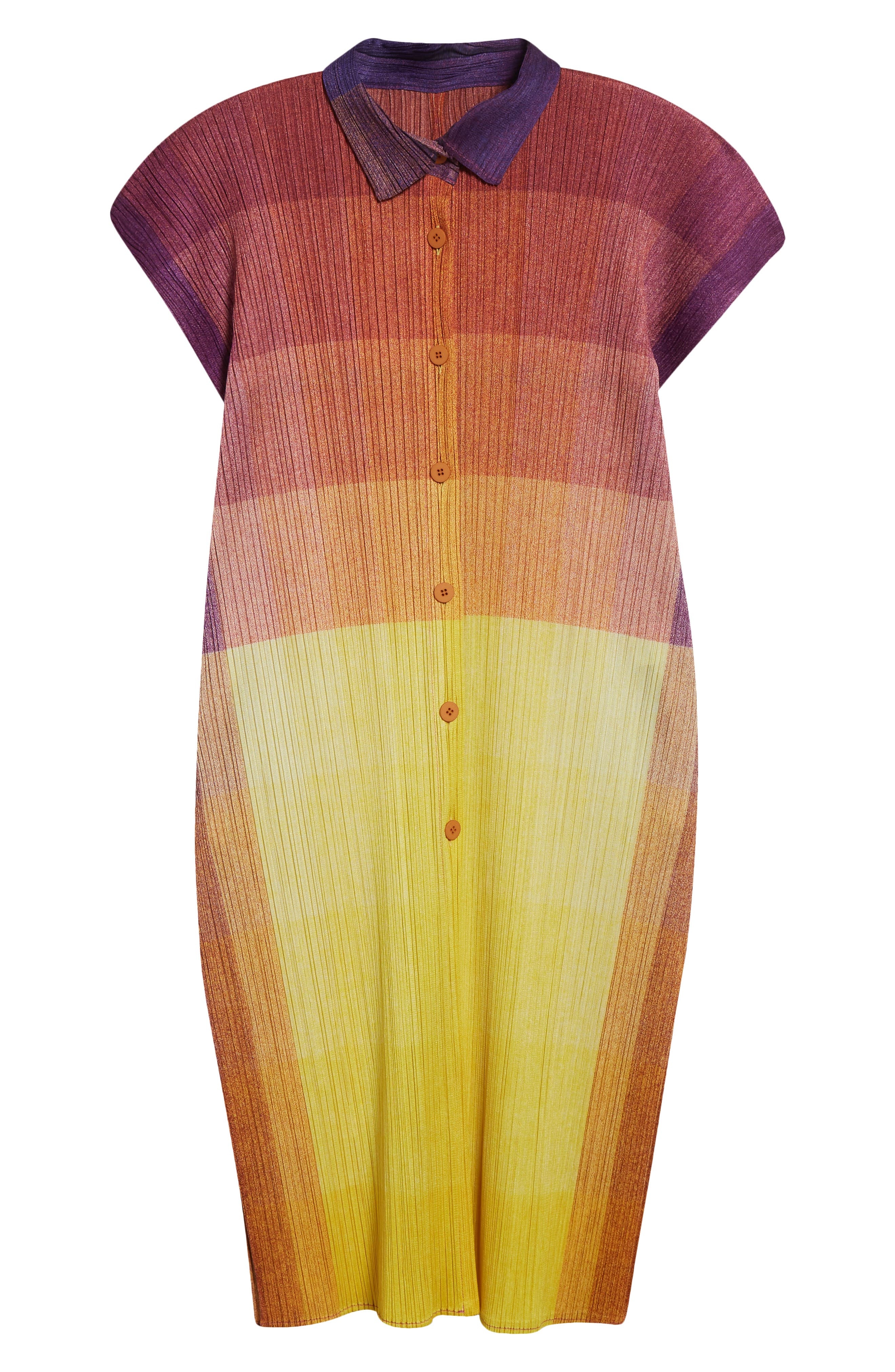 Pleats Please Issey Miyake Photon Print Pleated Shirtdress in Yellow at Nordstrom - 6