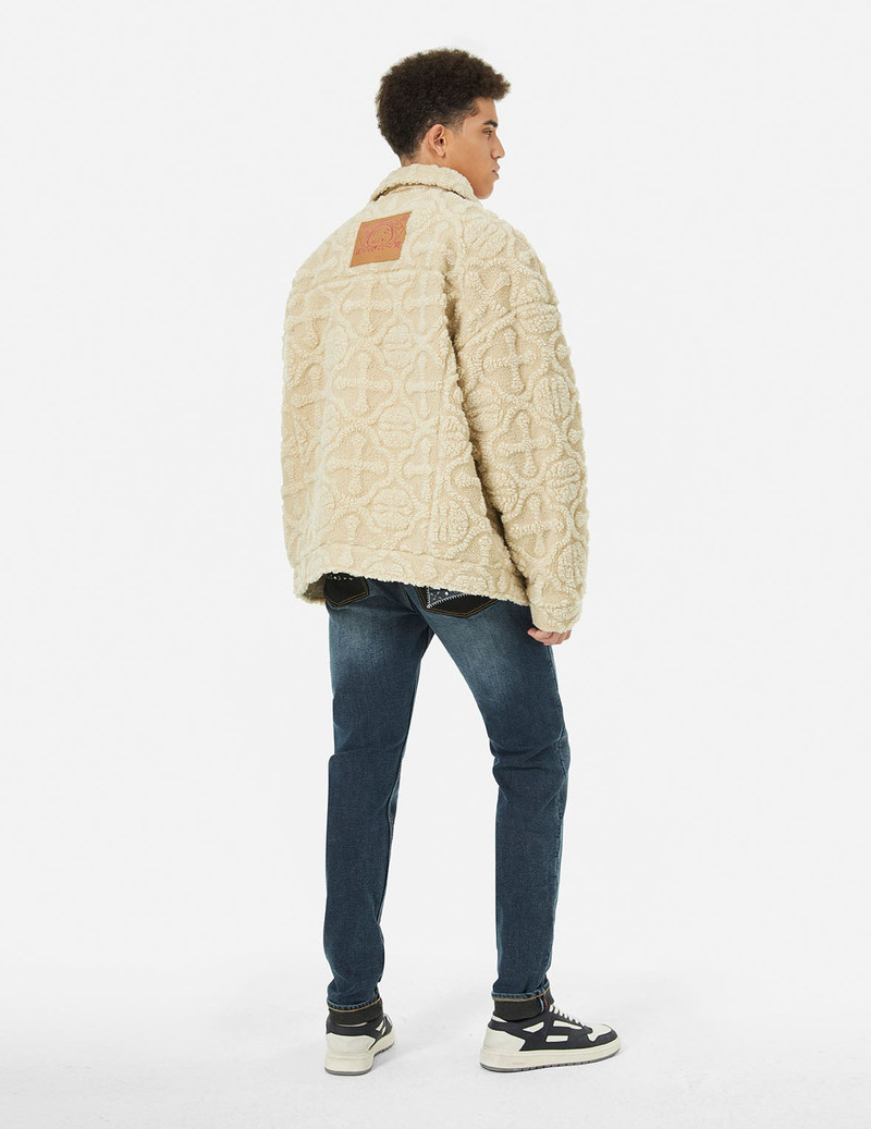 Allover Kamon Jacquard Loose Fit Sherpa Jacket 3