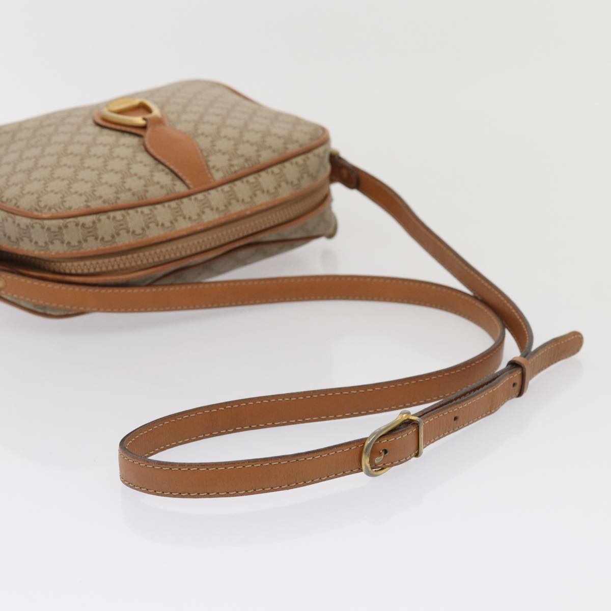 CELINE Macadam Canvas Shoulder Bag Beige Gold - 7