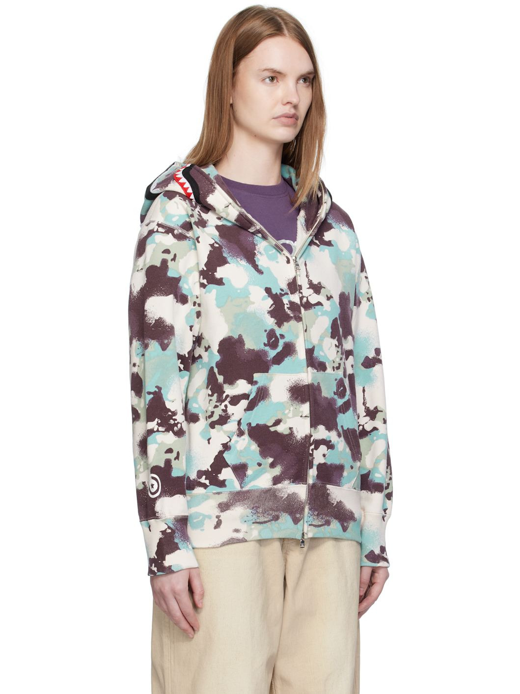 Multicolor Map Camo Shark Full Zip Hoodie - 2