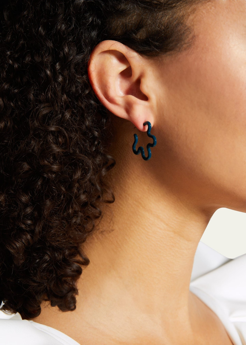 BEA BONGIASCA Two-Tone Asymmetrical Flower Small Hoop Earrings in Emerald and Teal Enamel outlook