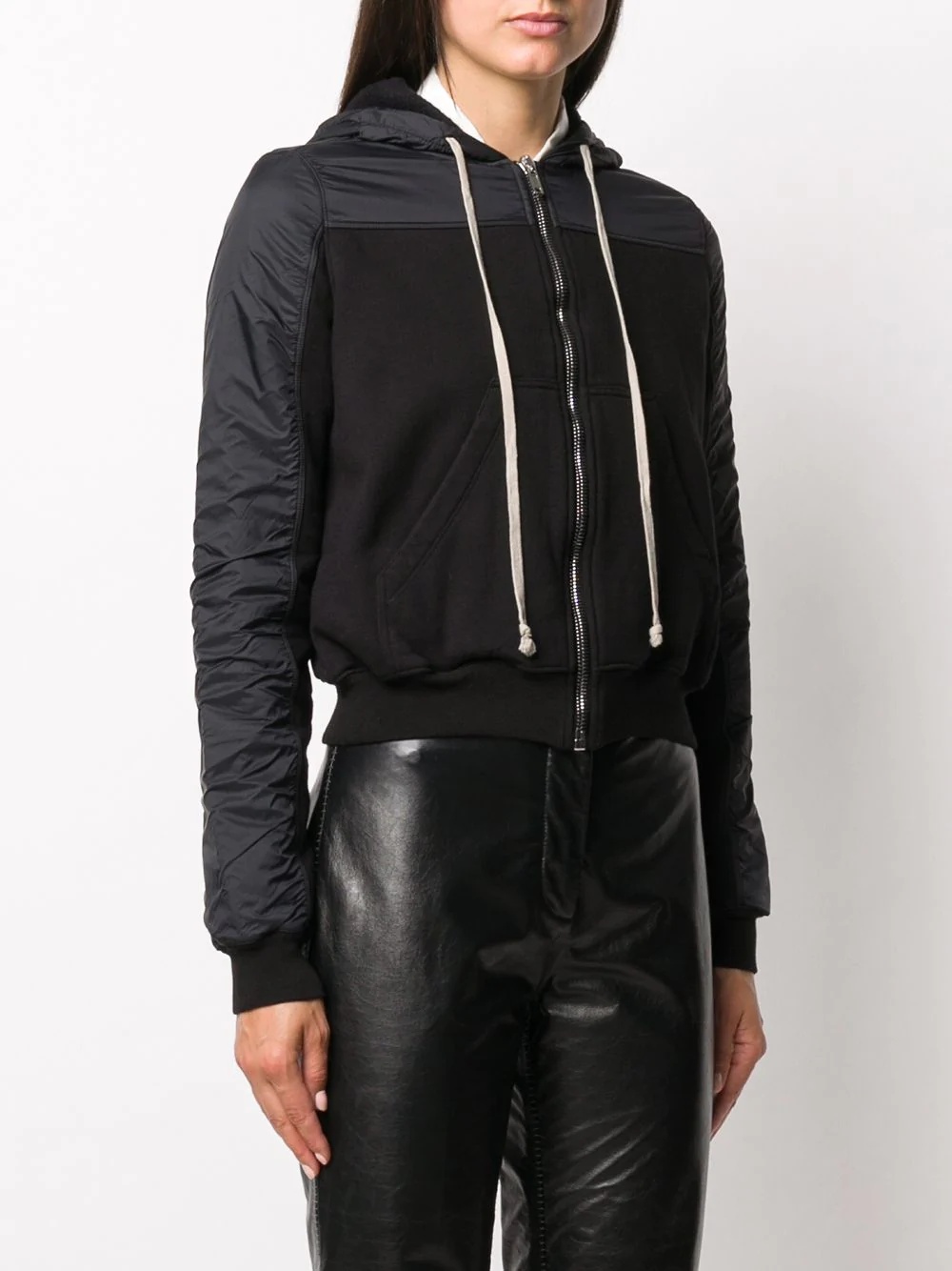 drawstring zip hoodie with contrasting textures - 3