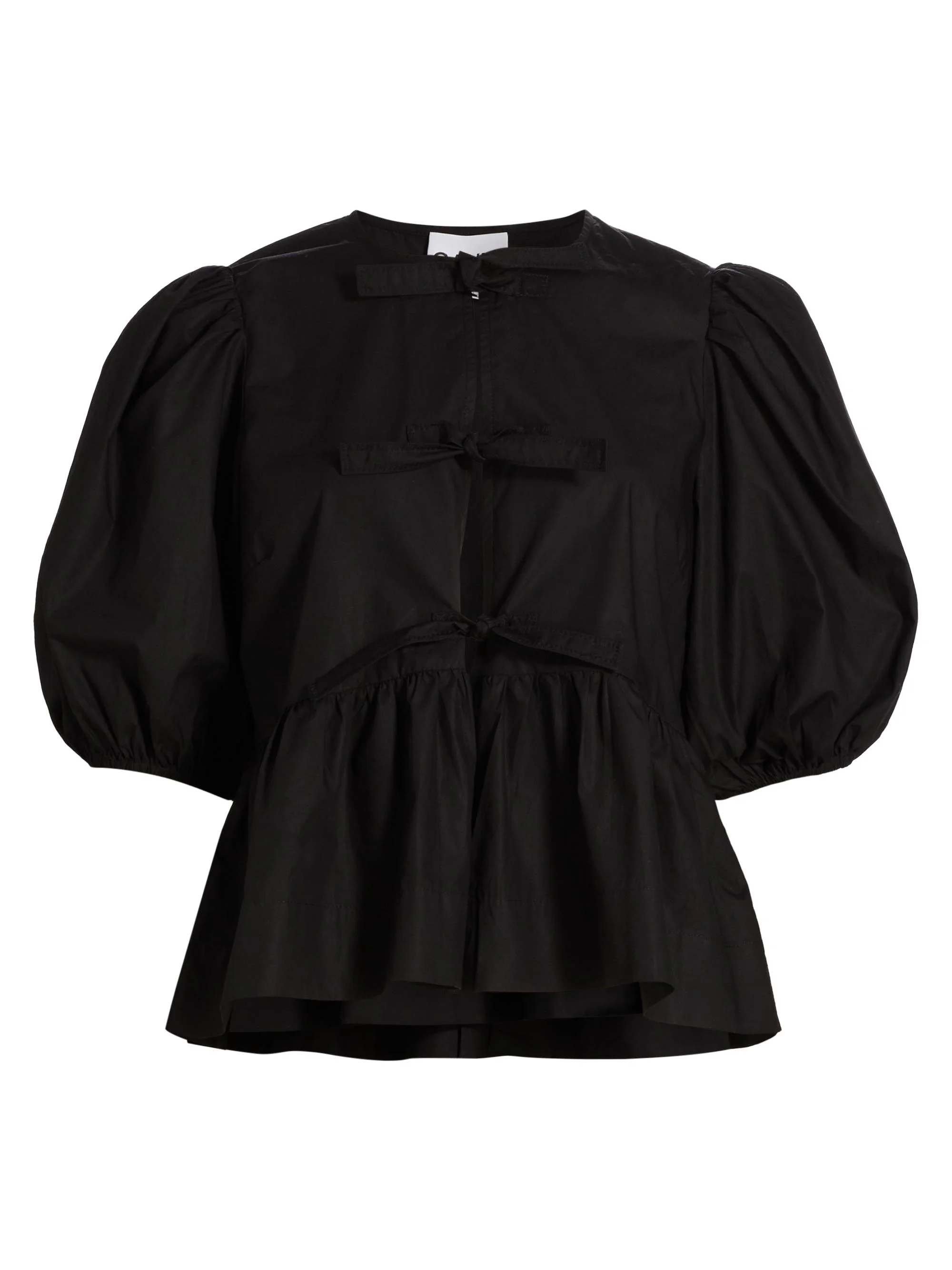 Women's Cotton Poplin Peplum Blouse - Black - 1