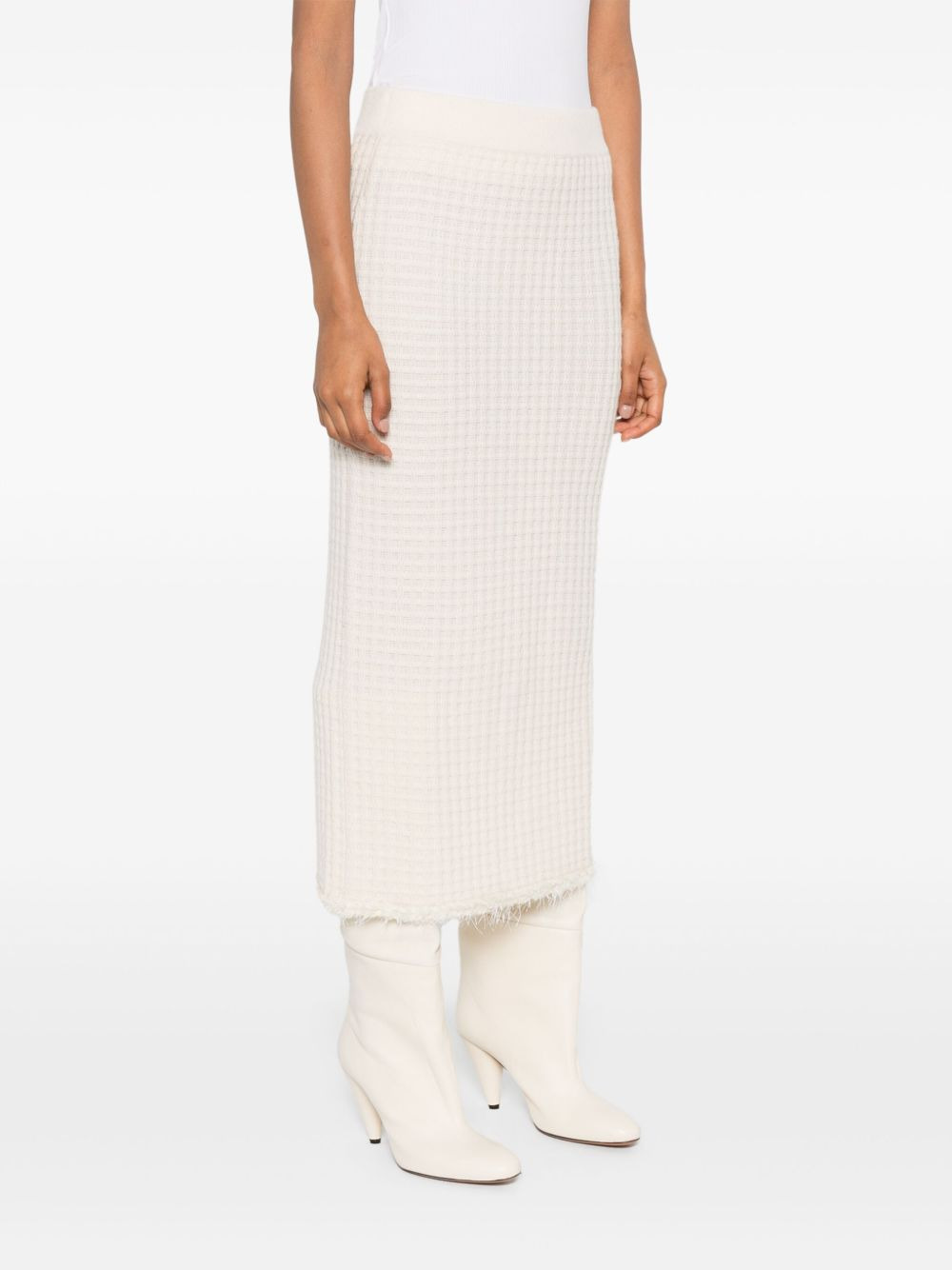textured frayed-hem midi skirt - 3