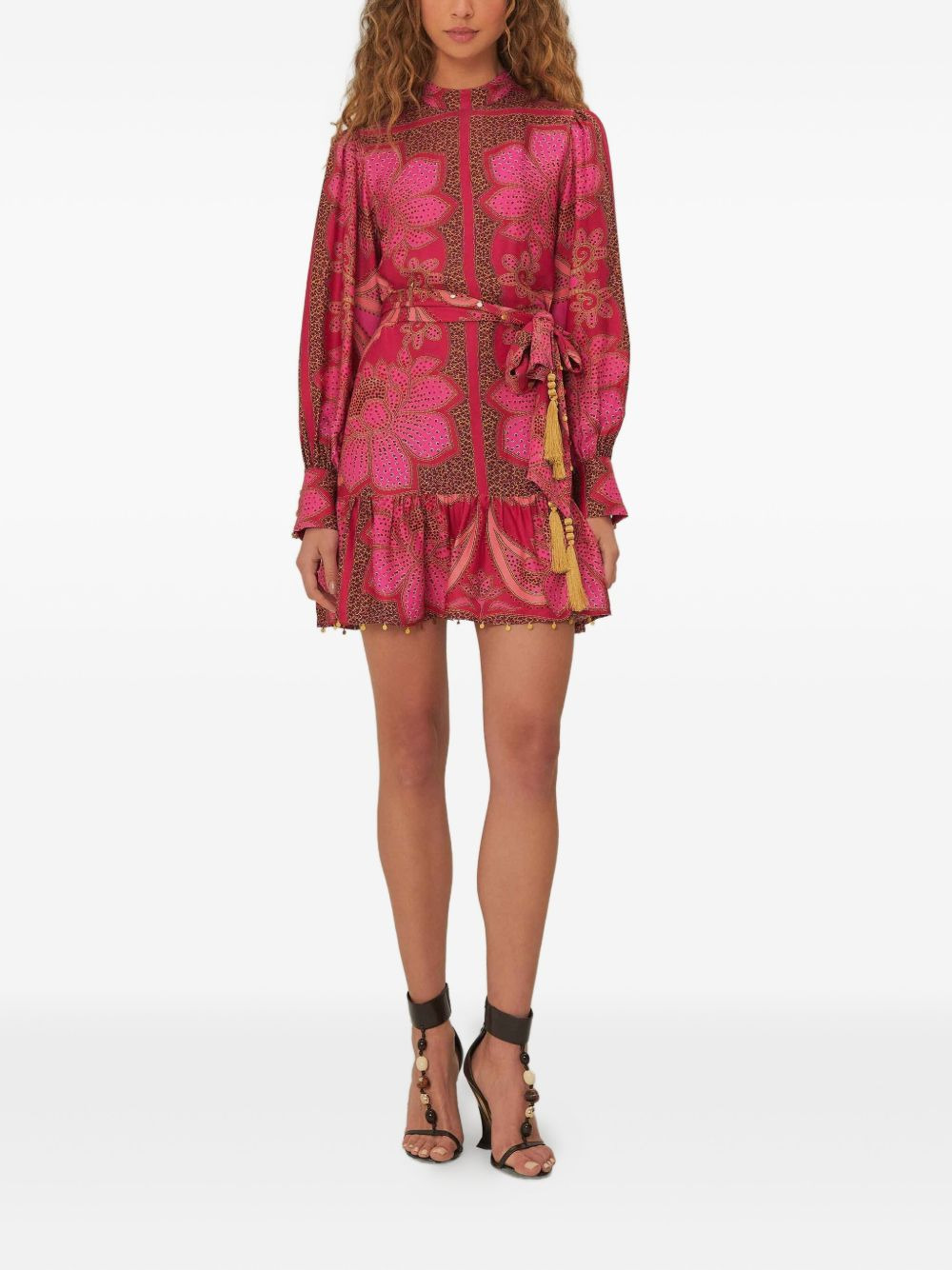 tassel-embellished patterned mini dress - 3