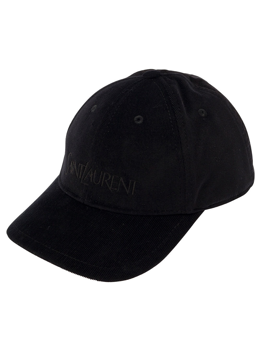 Saint Laurent Men Black Baseball Cap With Embossed Logo In Corduroy Man - 1