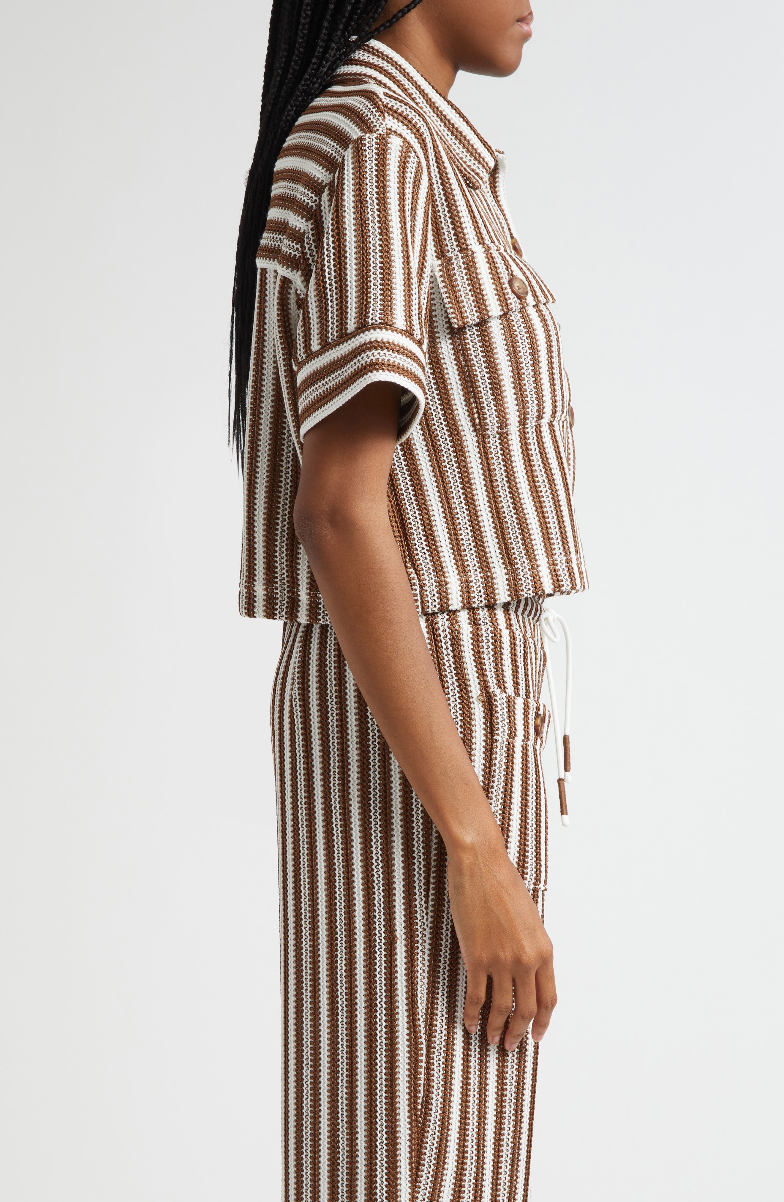 Veronica Beard Bouvier Knit Shirt in White Brown at Nordstrom - 3