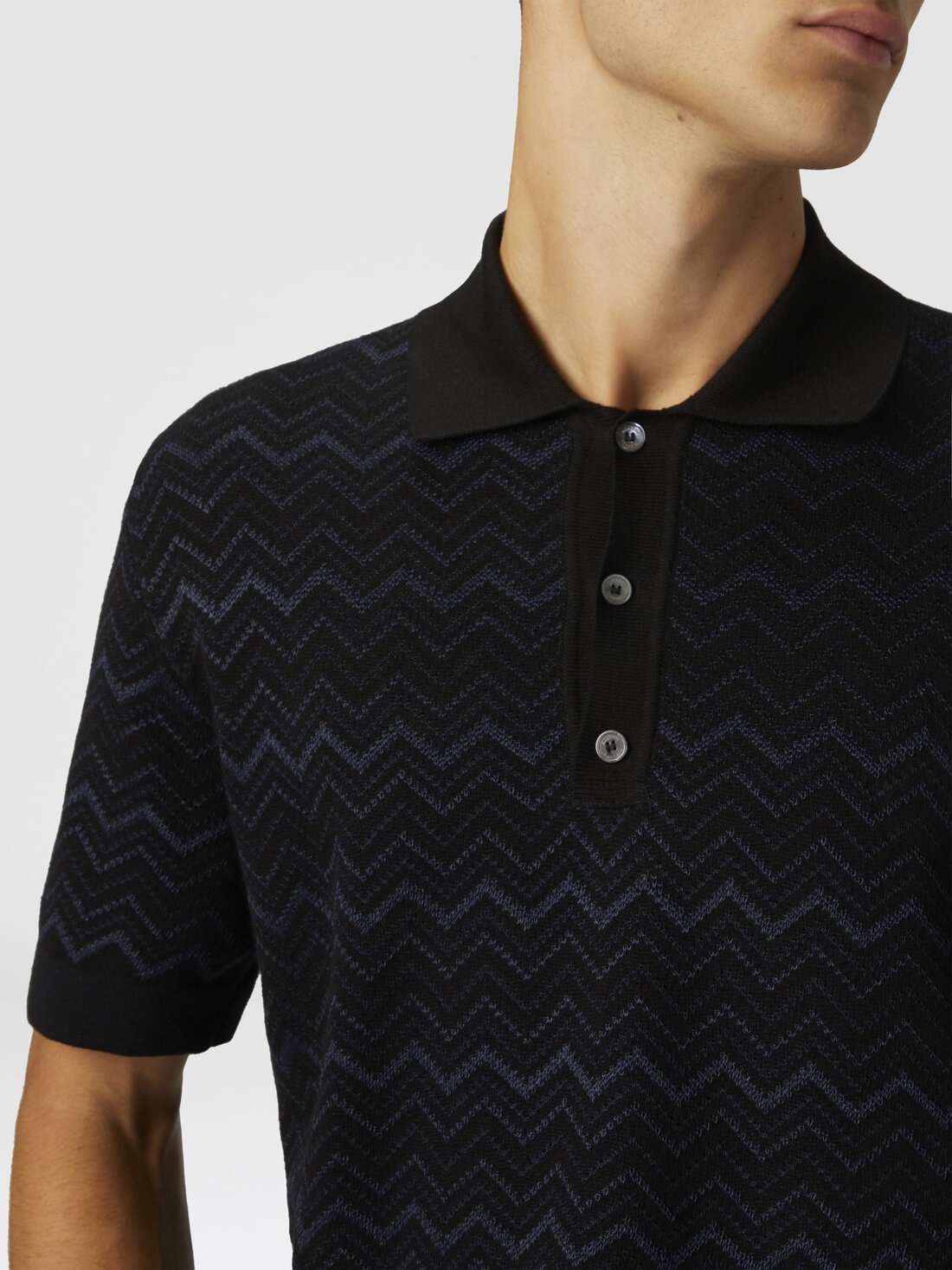 Knitted polo shirt in a cotton and viscose blend zigzag - 5