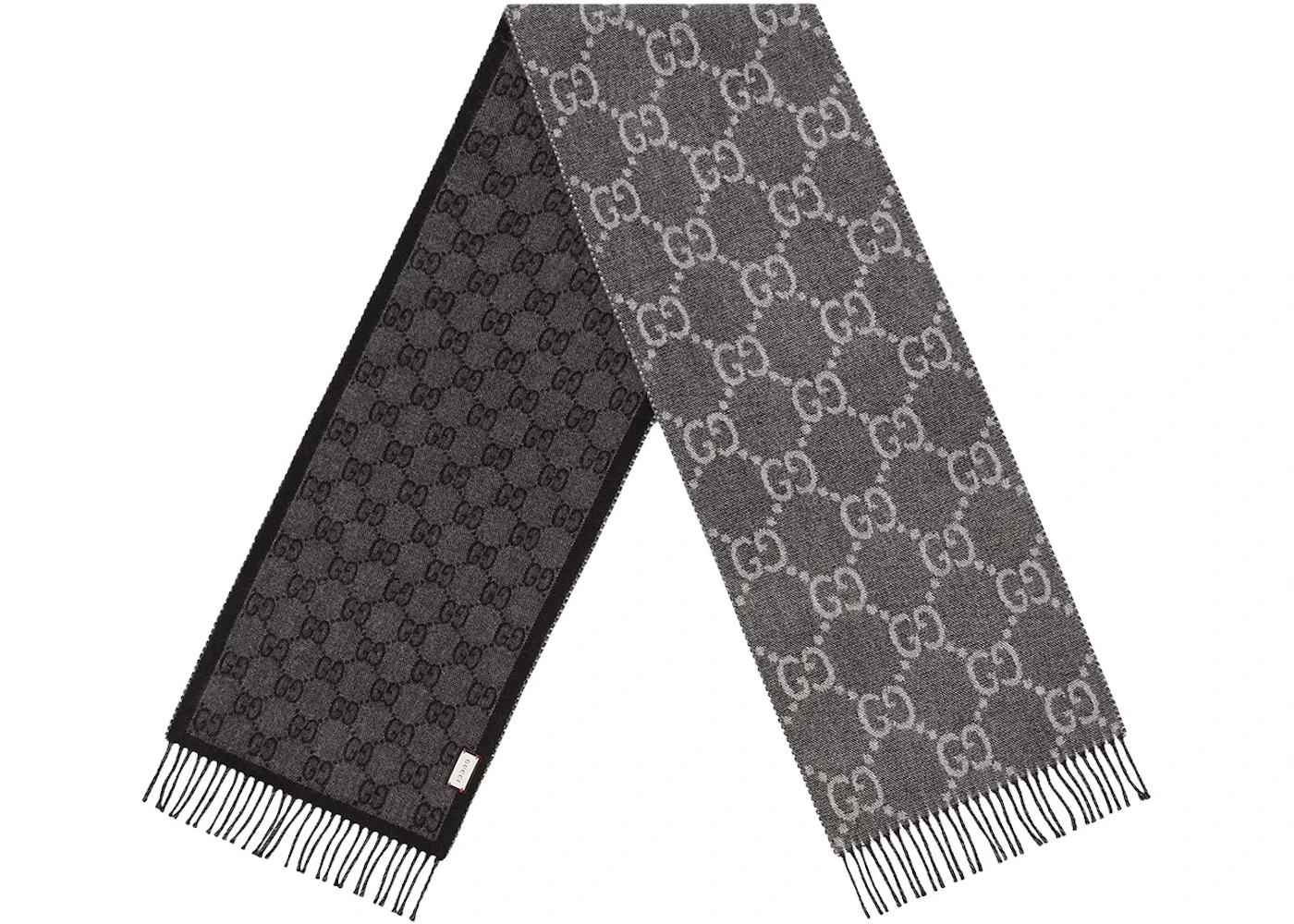 Gucci GG Jacquard Pattern Knit Scarf with Tassels Grey/Black - 2