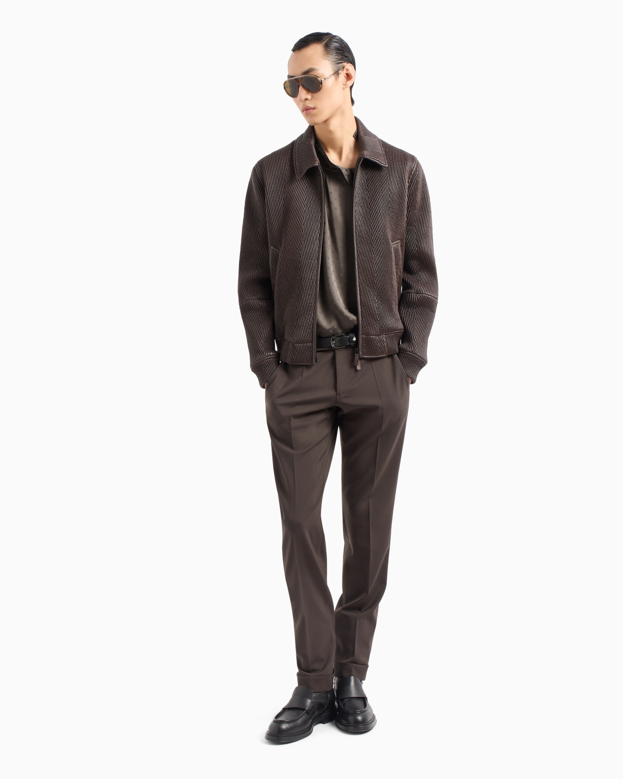 Quilted nappa lambskin relaxed-fit blouson with chevron motif - 4
