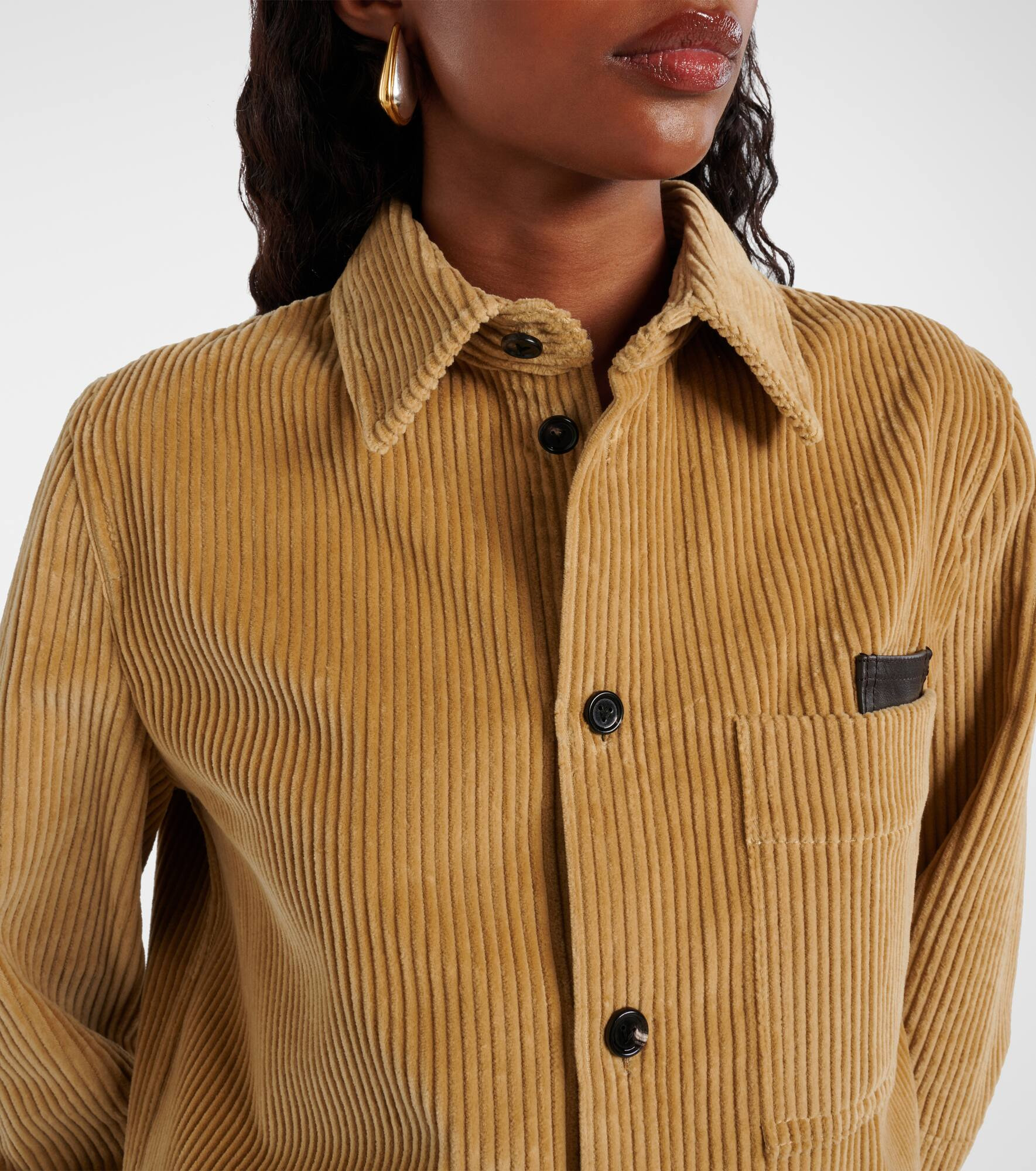 Leather-trimmed cotton corduroy shirt - 4