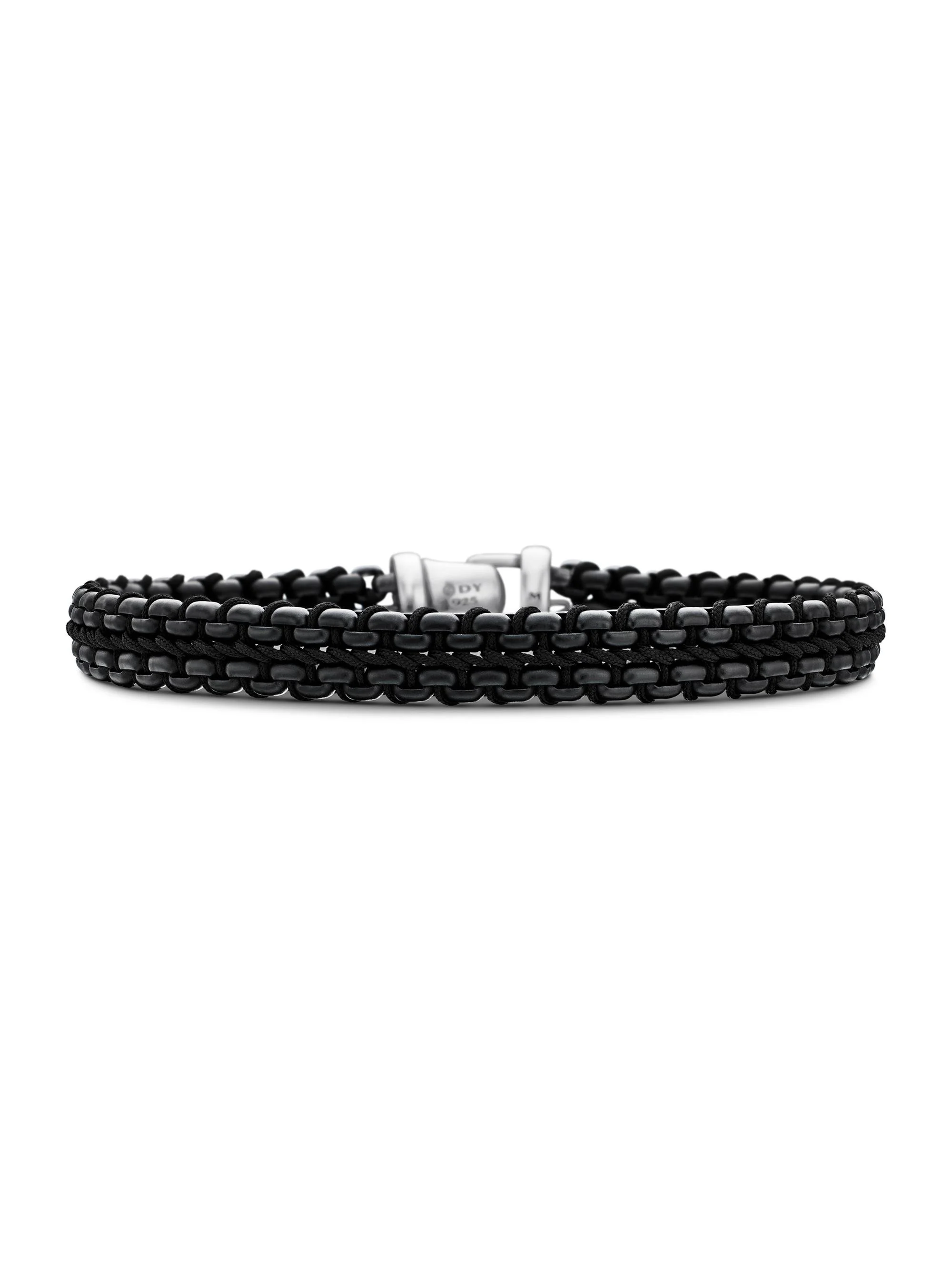 Men's Woven Box Chain Bracelet in Sterling Silver - Black - 1