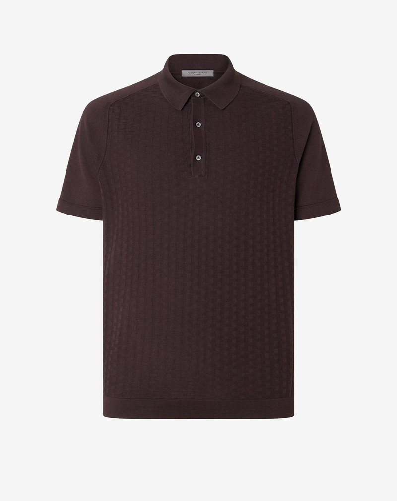 Brown button-up Pima cotton polo shirt 1