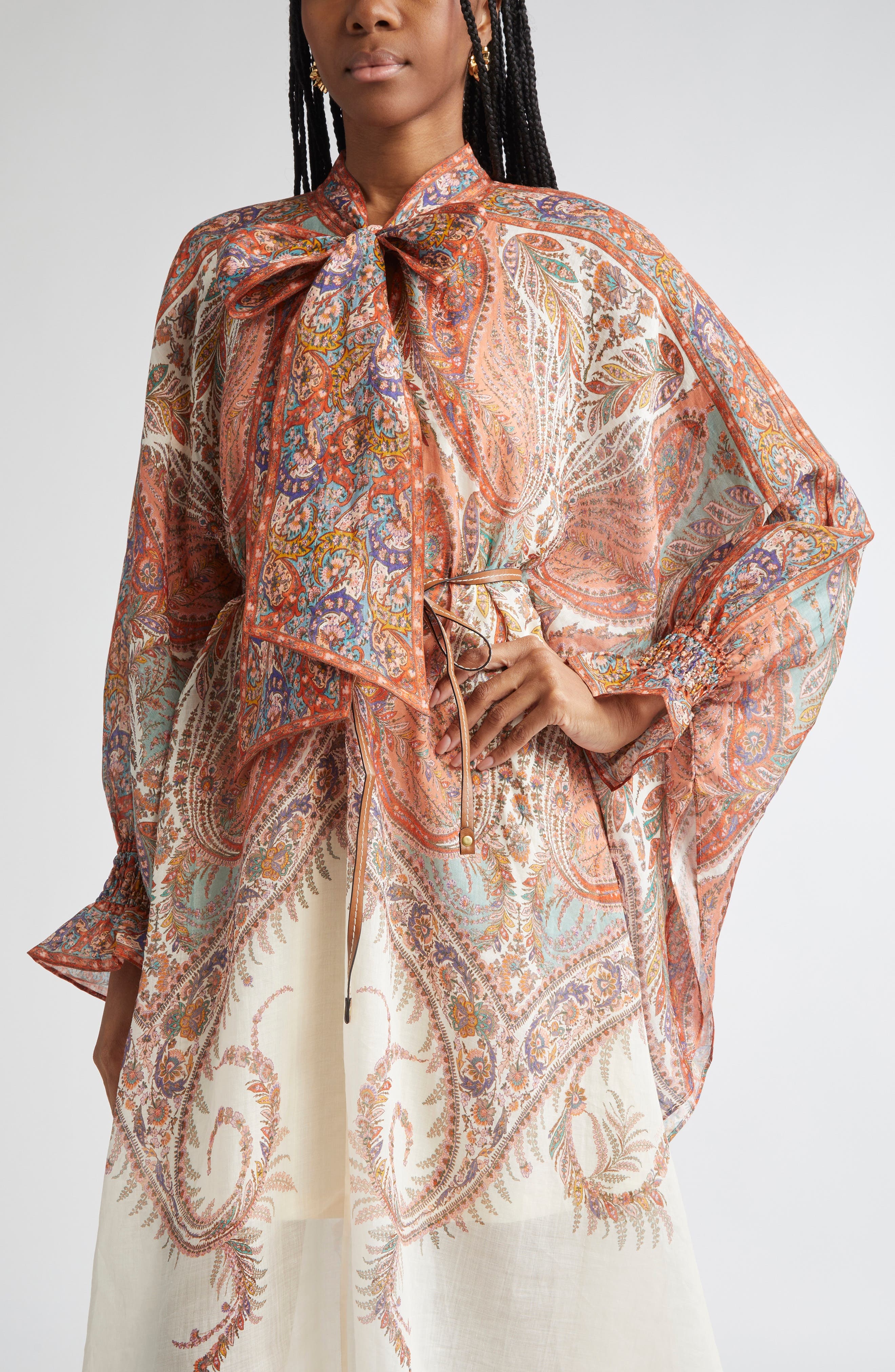 Zimmermann Rhiannon Paisley Tie Neck Long Sleeve Midi Dress in Cream Paisley at Nordstrom - 4