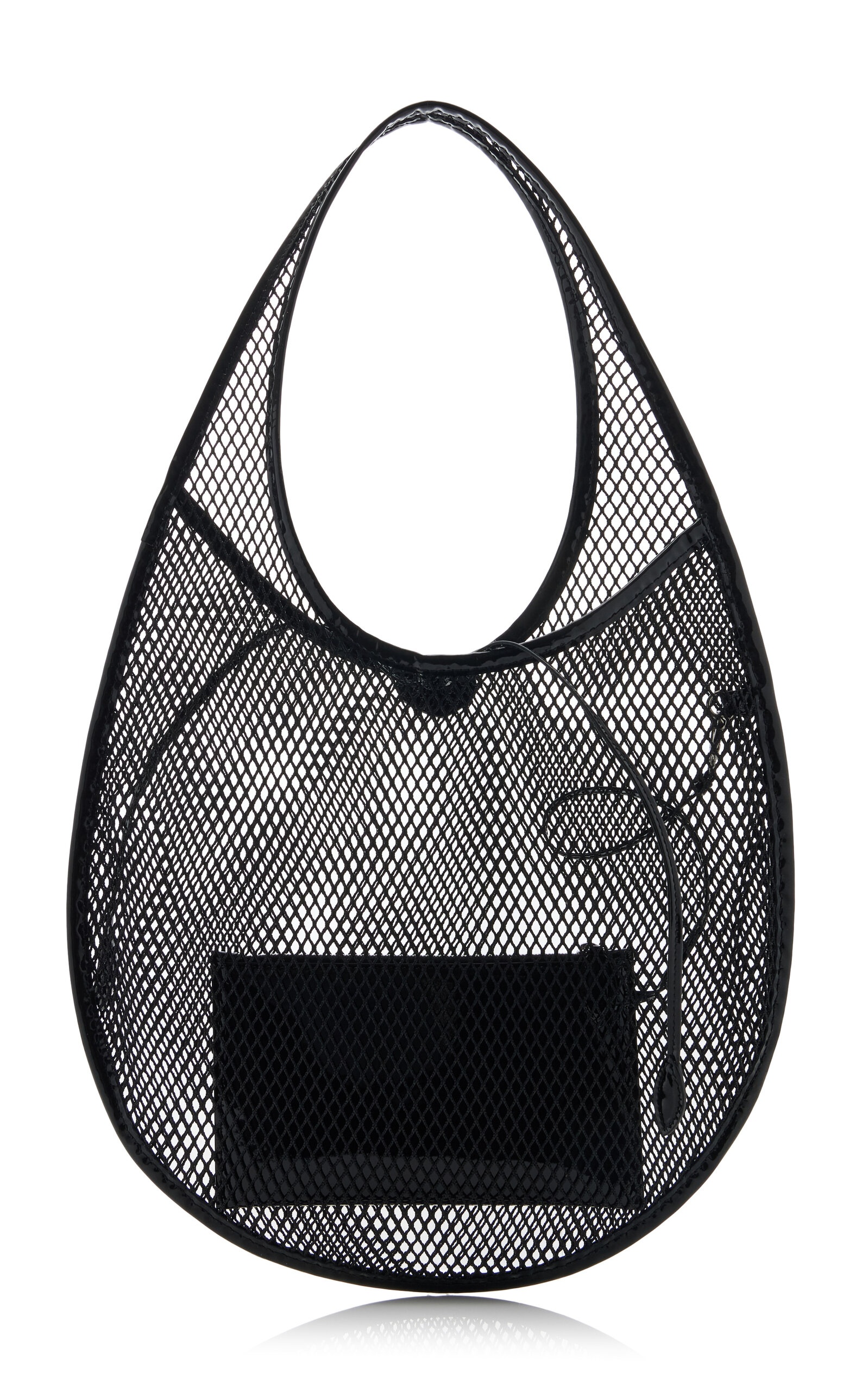 One Piece Medium Leather-Trimmed Mesh Tote Bag black - 4