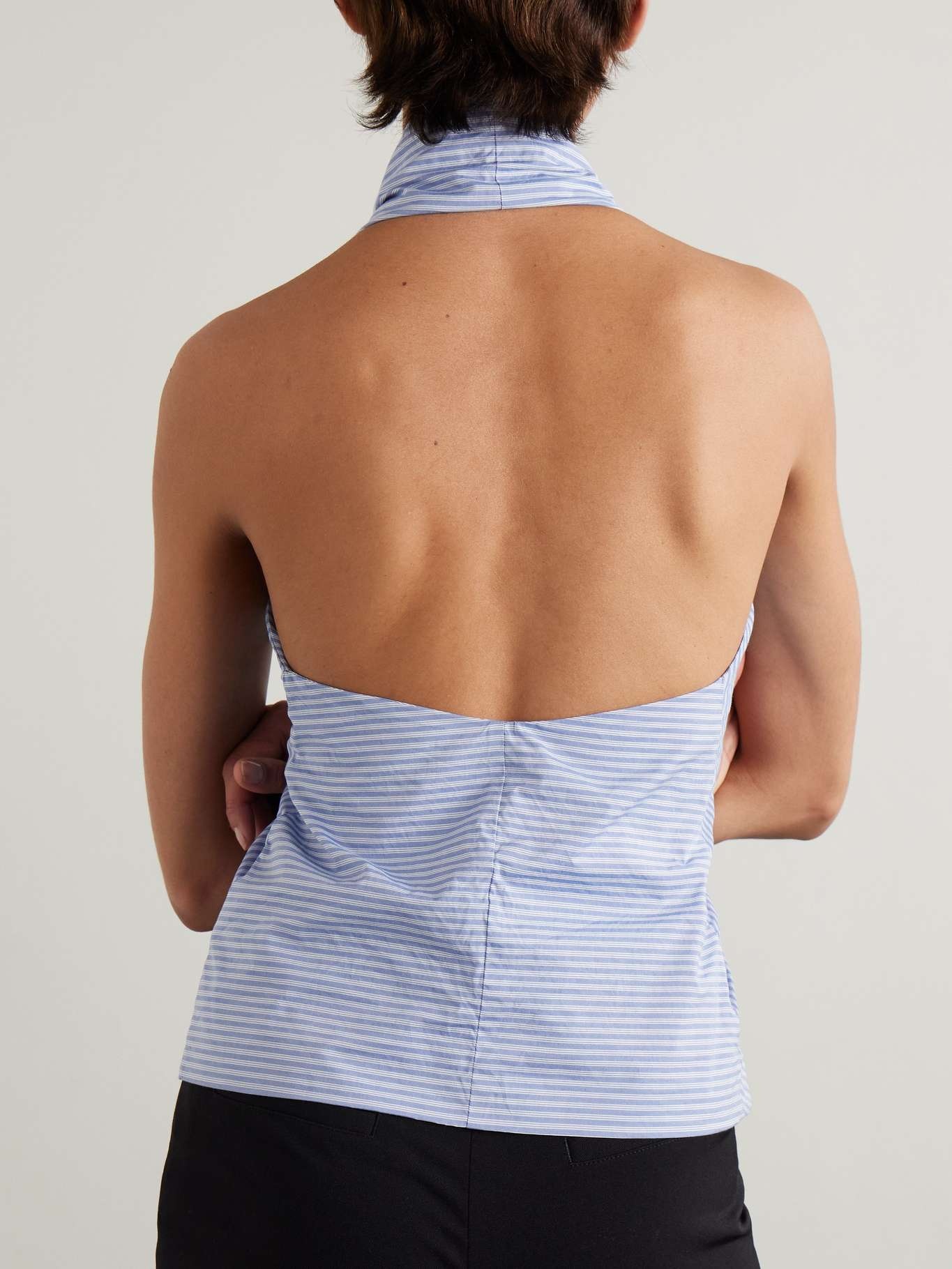 Upside Down striped cotton-poplin halterneck top - 3