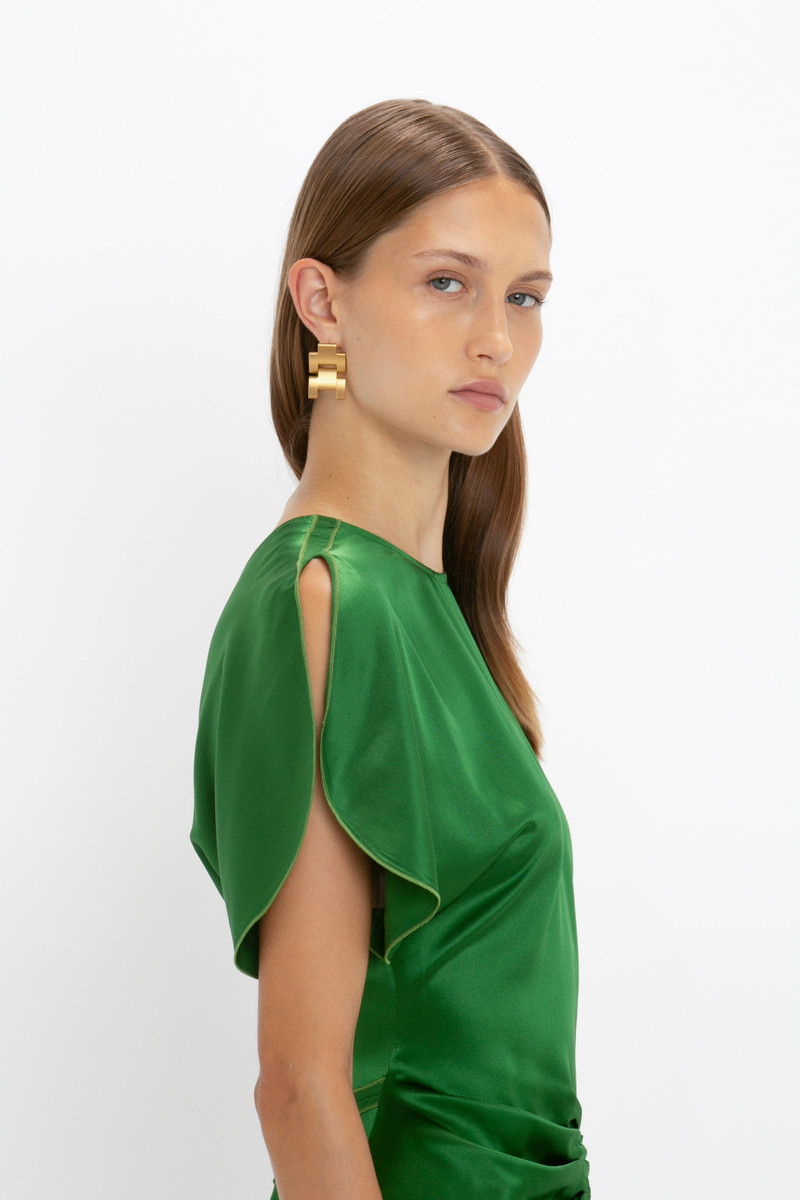 Gathered Waist Midi Dress In Emerald 6