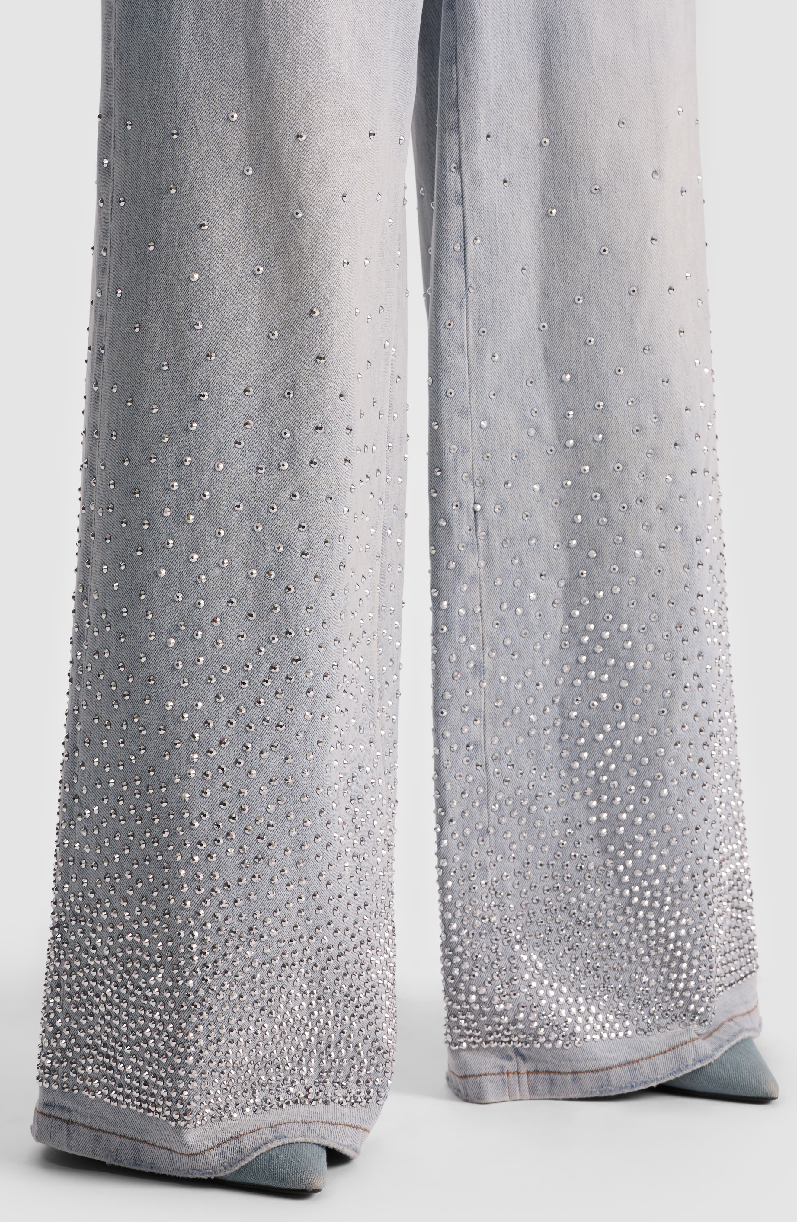 Alice + Olivia Amazing Stud Detail Baggy Wide Leg Jeans in Rockstar Blue at Nordstrom - 4