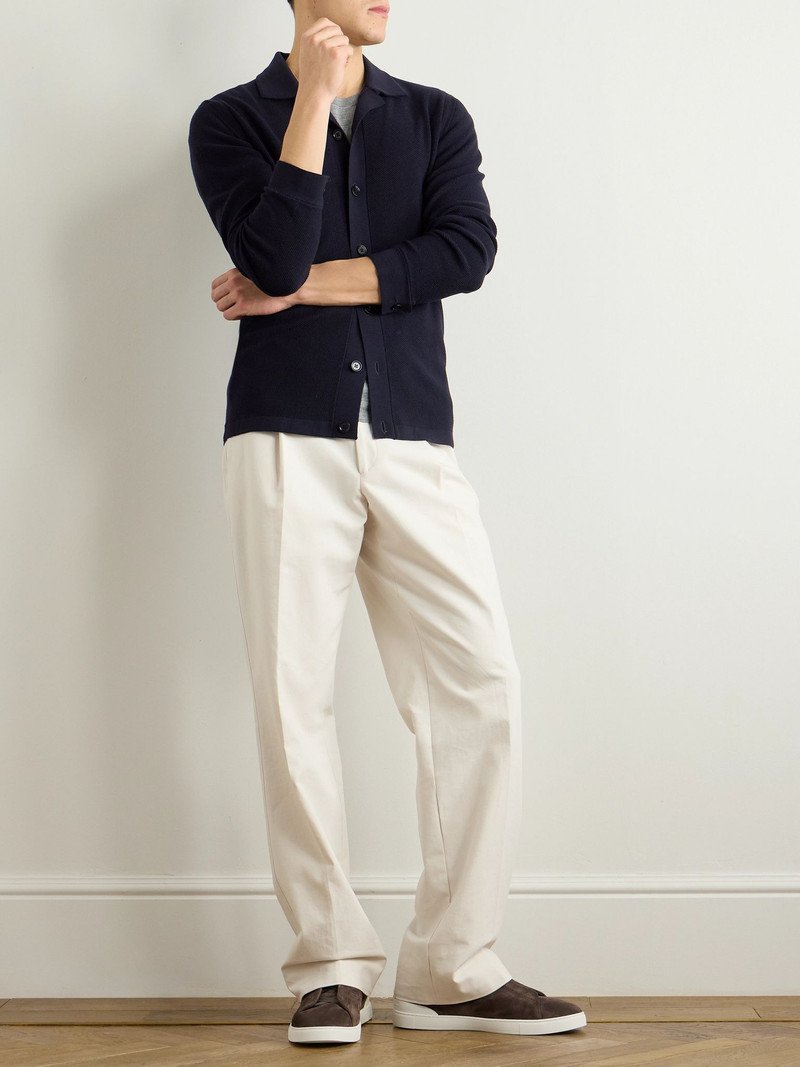 ZEGNA Camp-Collar Wool-Piqué Cardigan Navy outlook