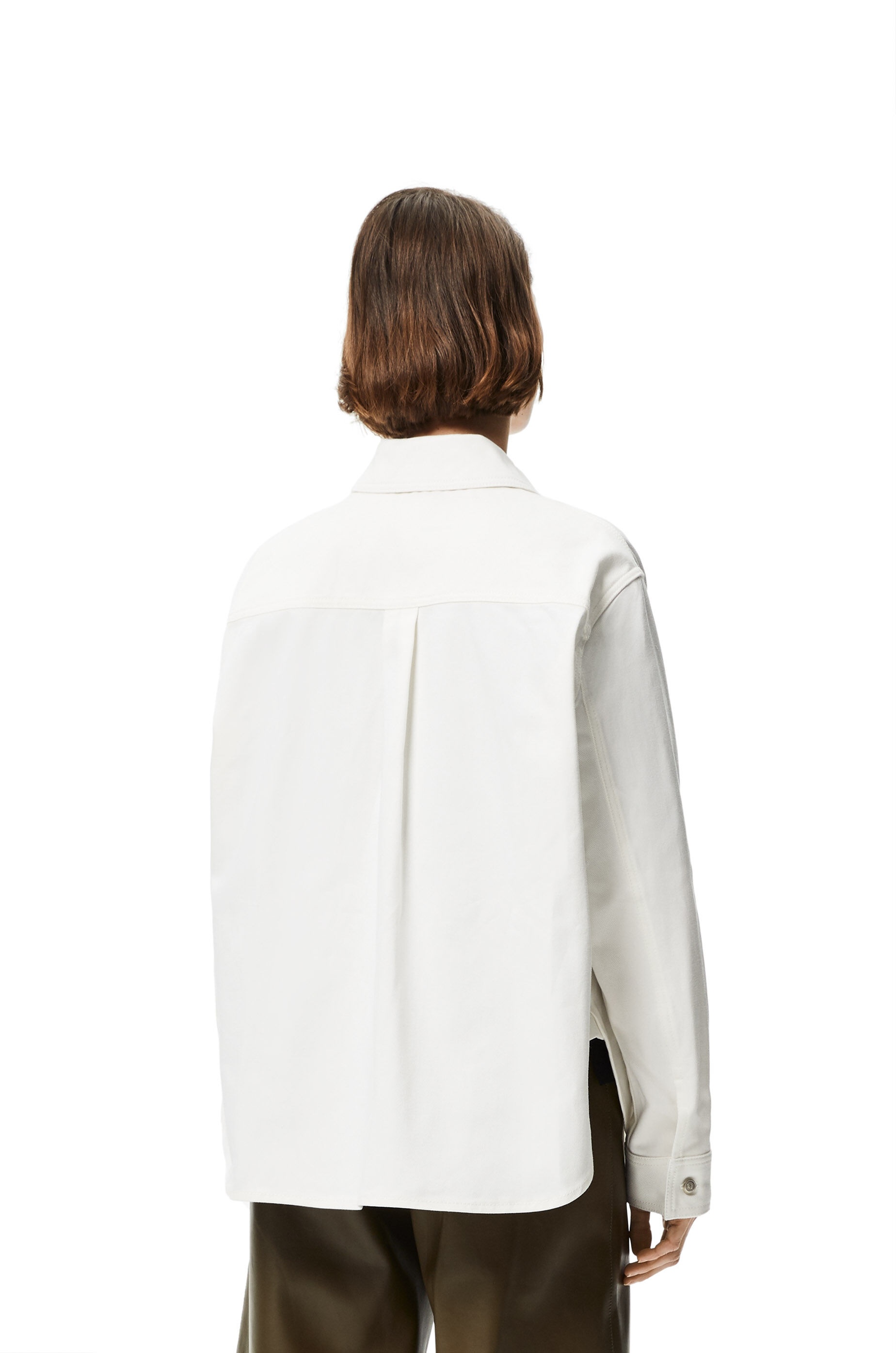Leather pocket overshirt in denim - 4