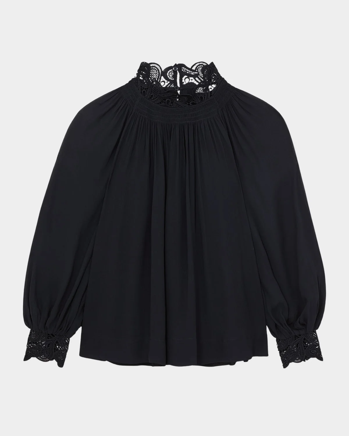 Czara Guipure Lace-Trim Chiffon Blouse - 1