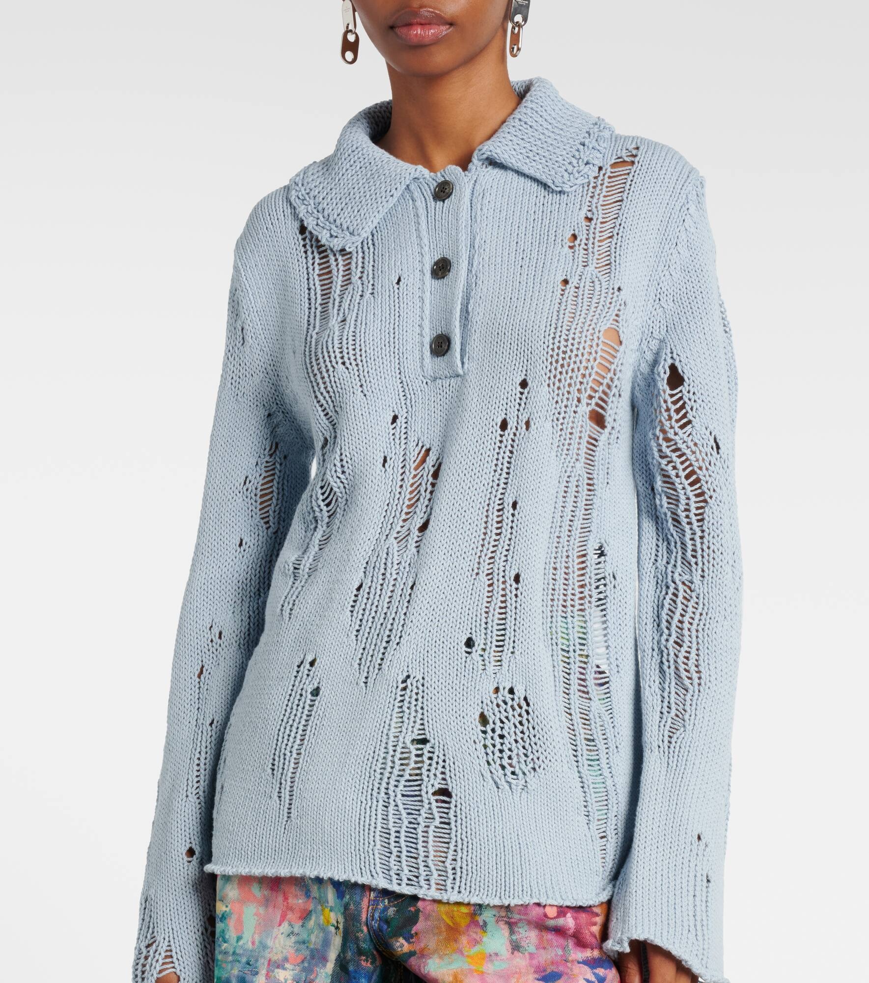 Distressed cotton and wool sweater - 6