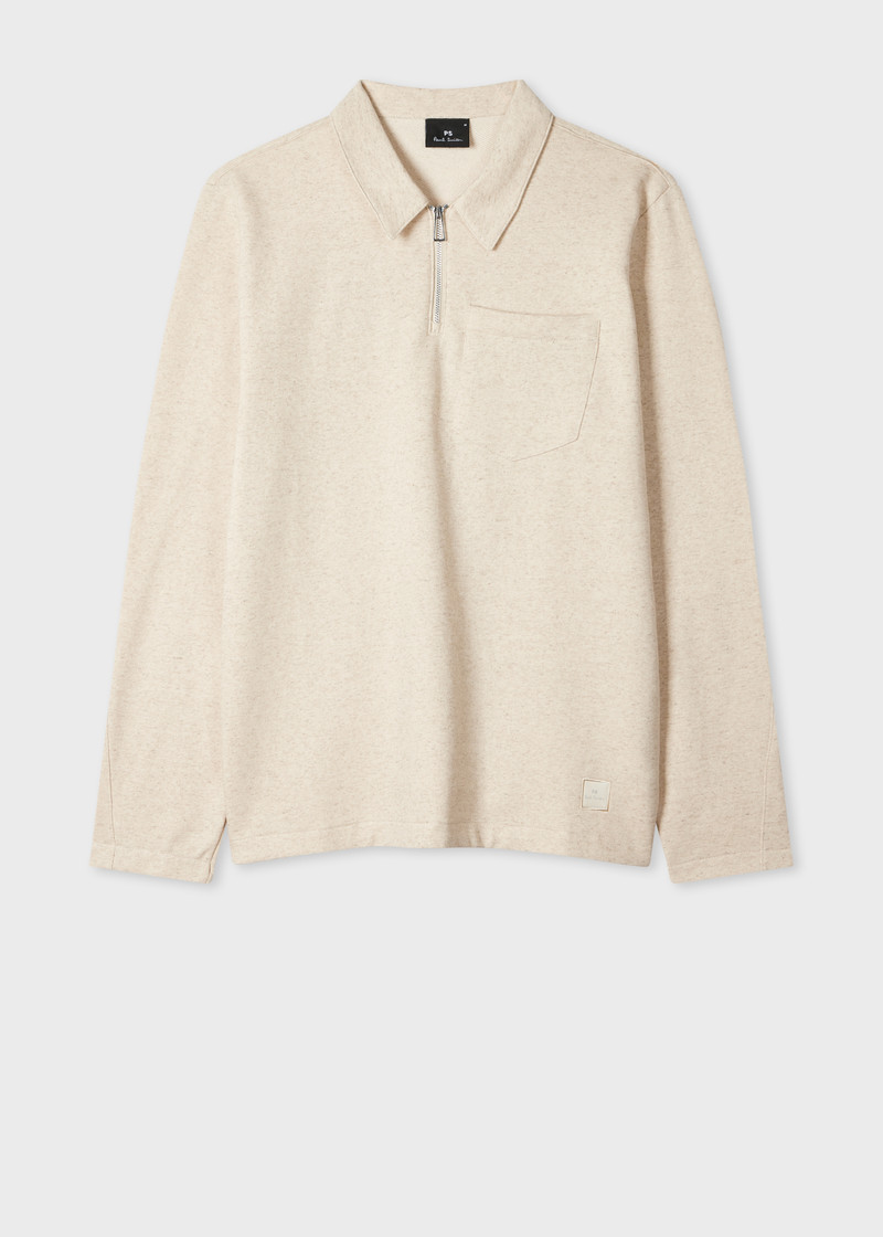 Ecru Marl Quarter Zip Collar Sweatshirt 1