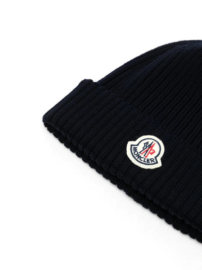 Moncler logo-patch ribbed-knit hat outlook