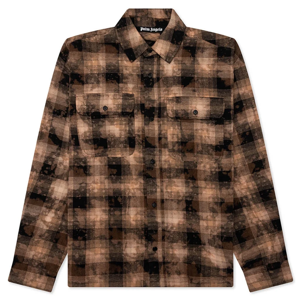 CURVED LOGO CHECK SHIRT L/S - BROWN/OFF-WHITE - 1