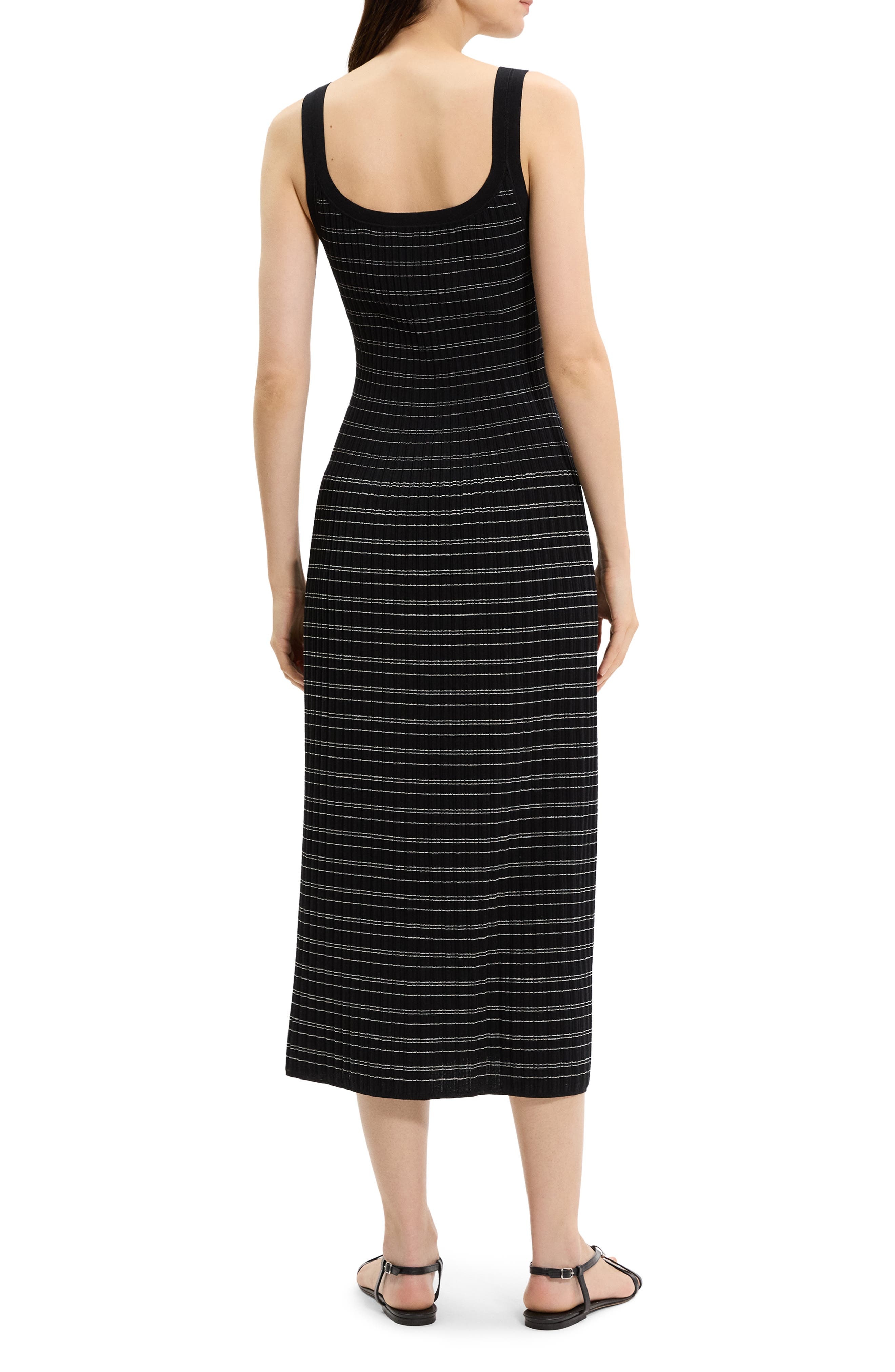 Theory Variegated Stripe Pima Cotton Blend Midi Dress in Black/White at Nordstrom - 2