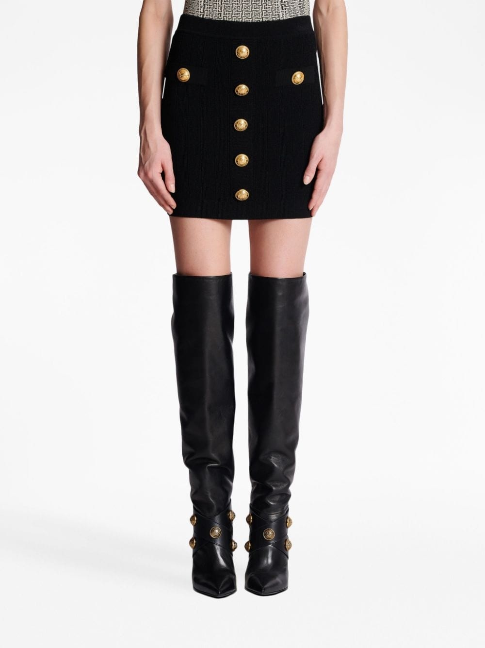 button-detail knitted miniskirt - 5