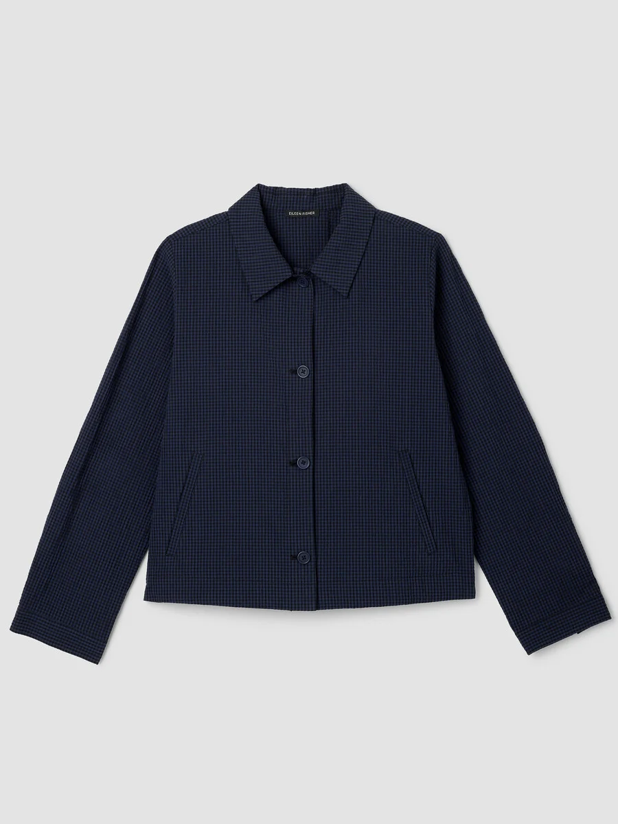 Organic Cotton Pucker Check Classic Collar Jacket - 1