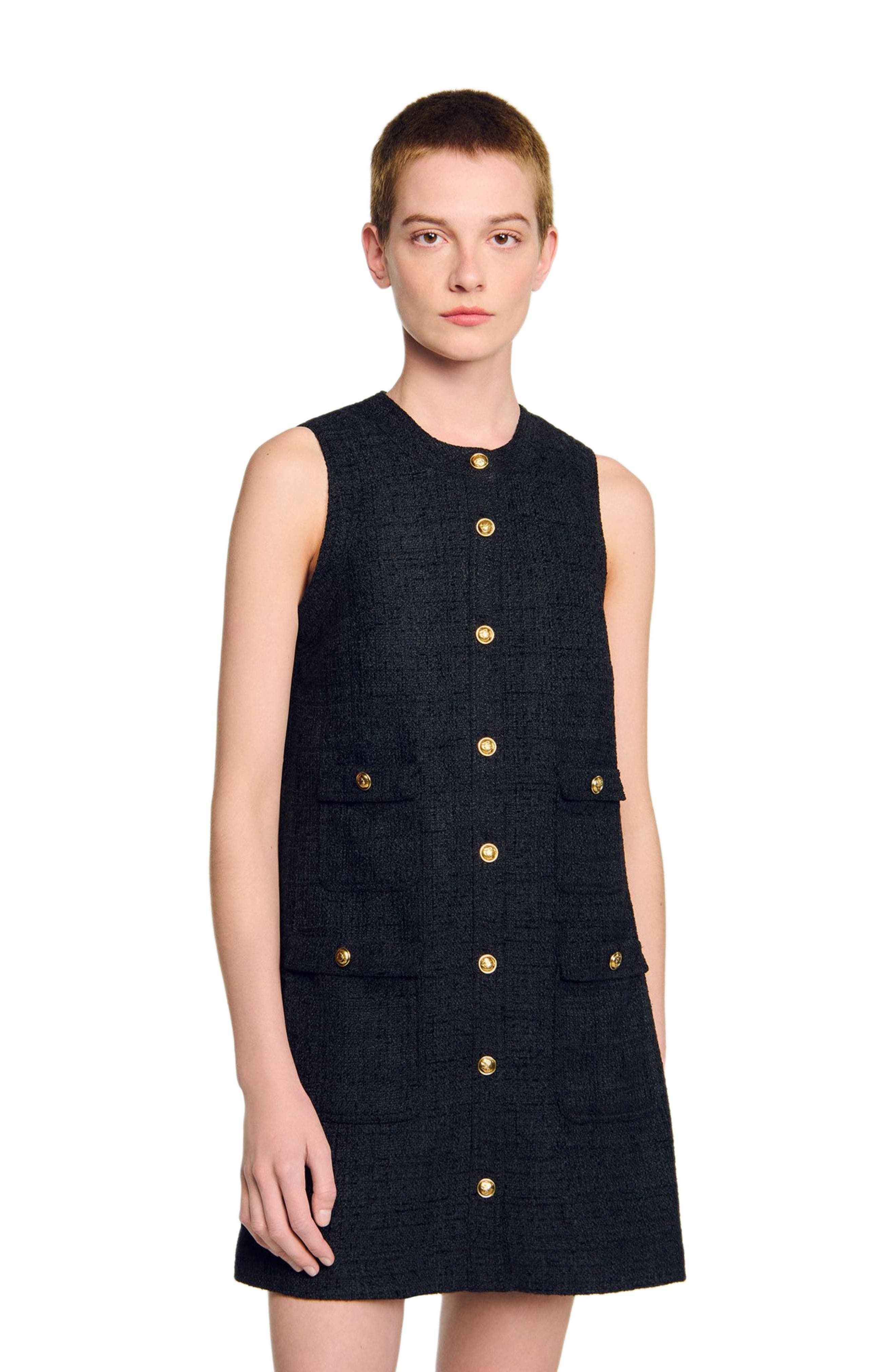 SANDRO Short tweed dress in Black at Nordstrom - 4