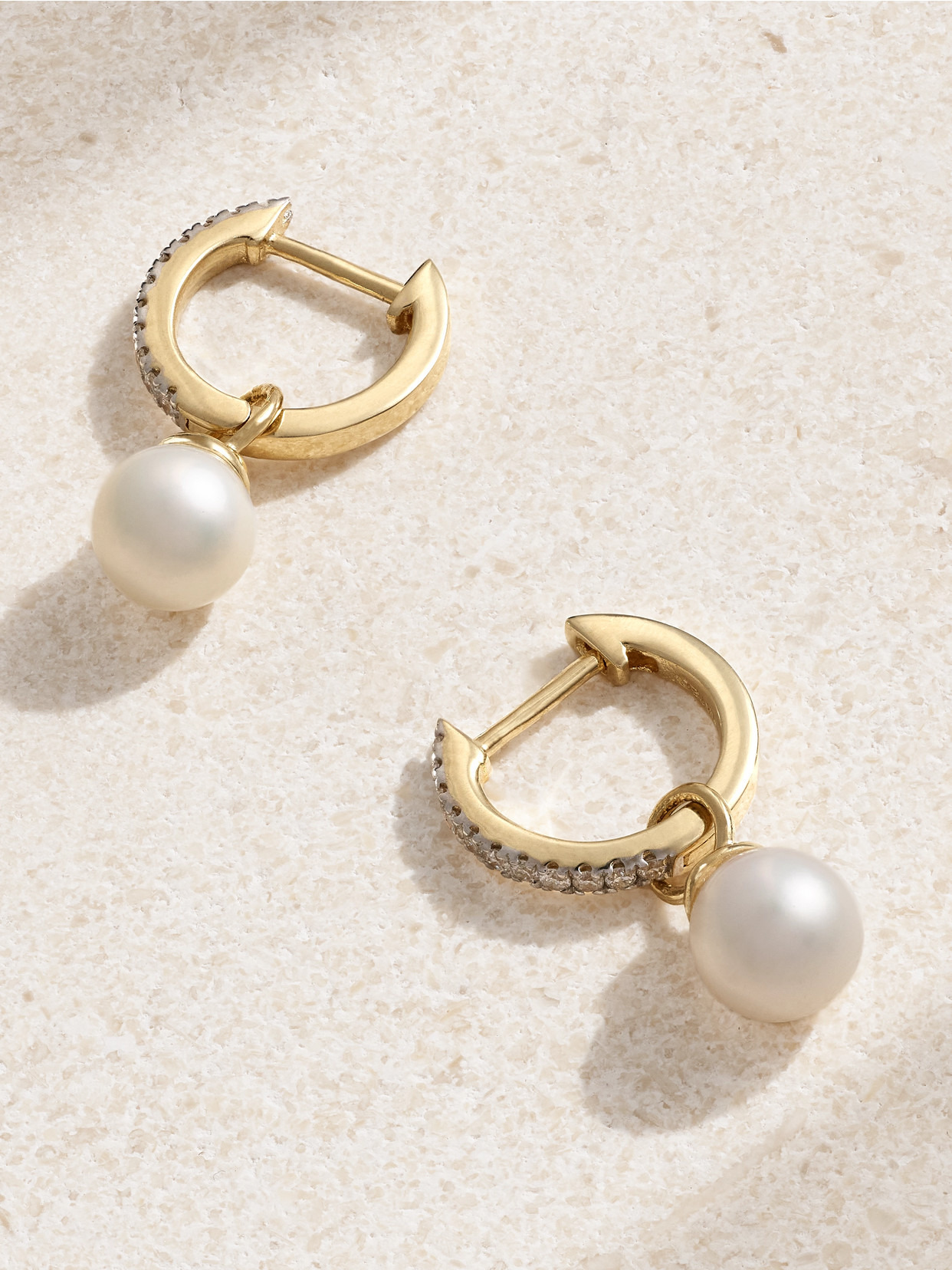 14-karat Gold, Diamond And Pearl Hoop Earrings - 3