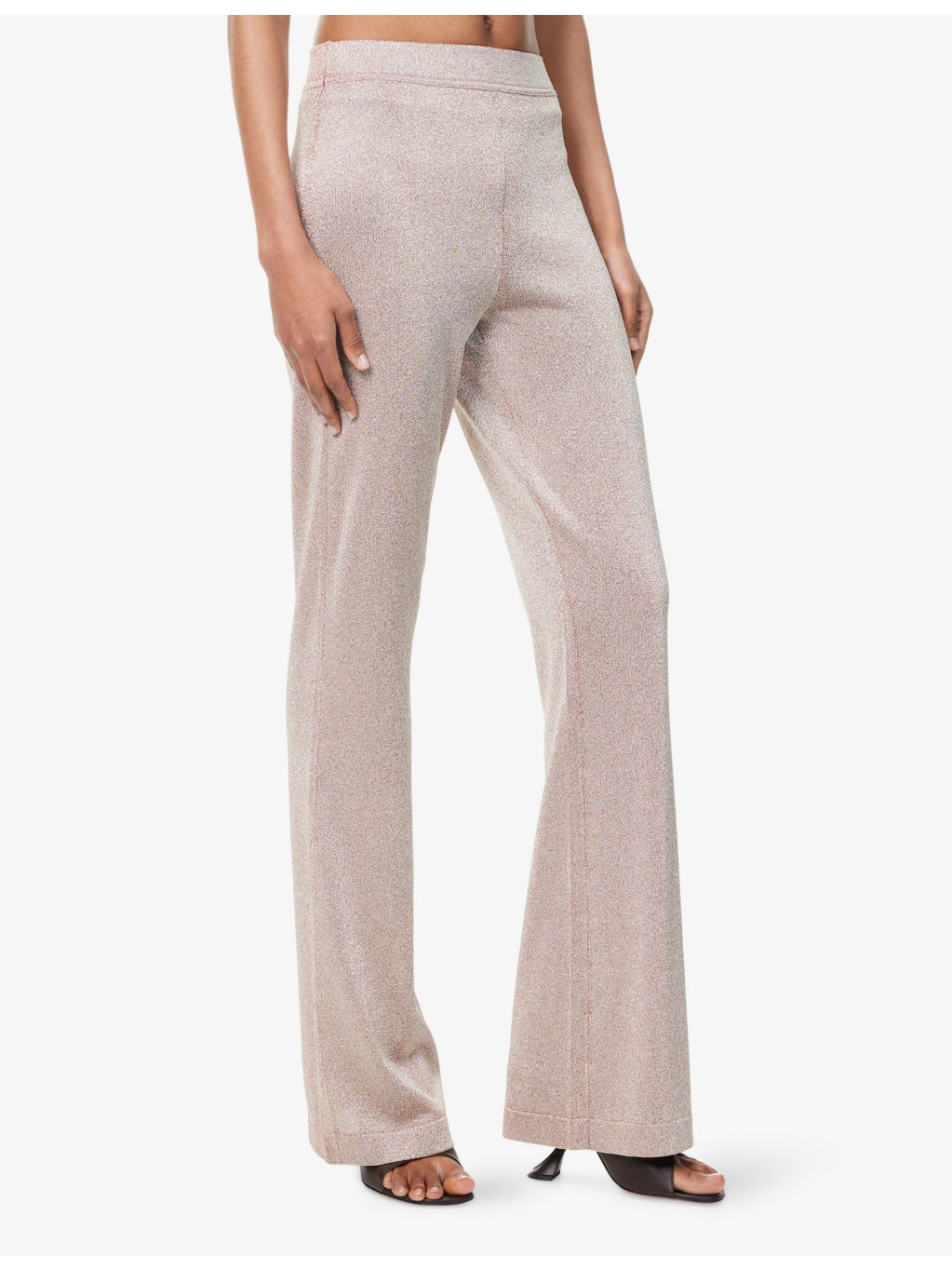 Flared Metallic-Weave Knitted Trousers - 3