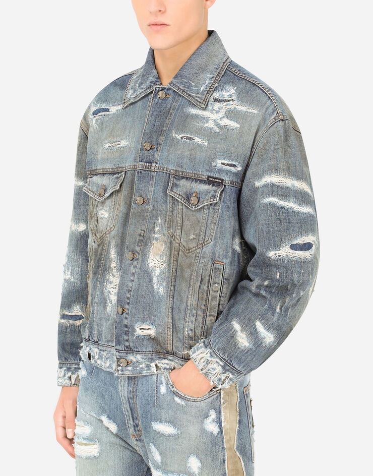 Blue wash denim jacket with rips - 4