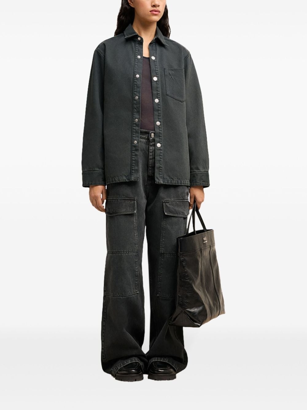 logo-print button-up shirt jacket - 3