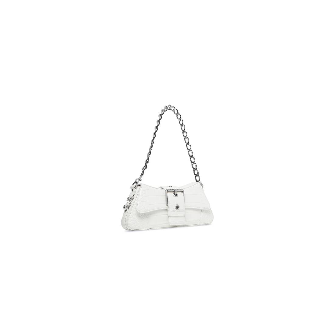 Women's Lindsay Small Shoulder Bag With Strap Crocodile Embossed in Off White 3