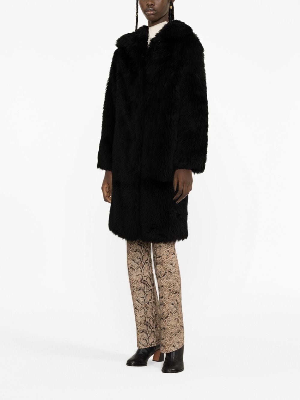 faux-fur wool-blend coat - 2