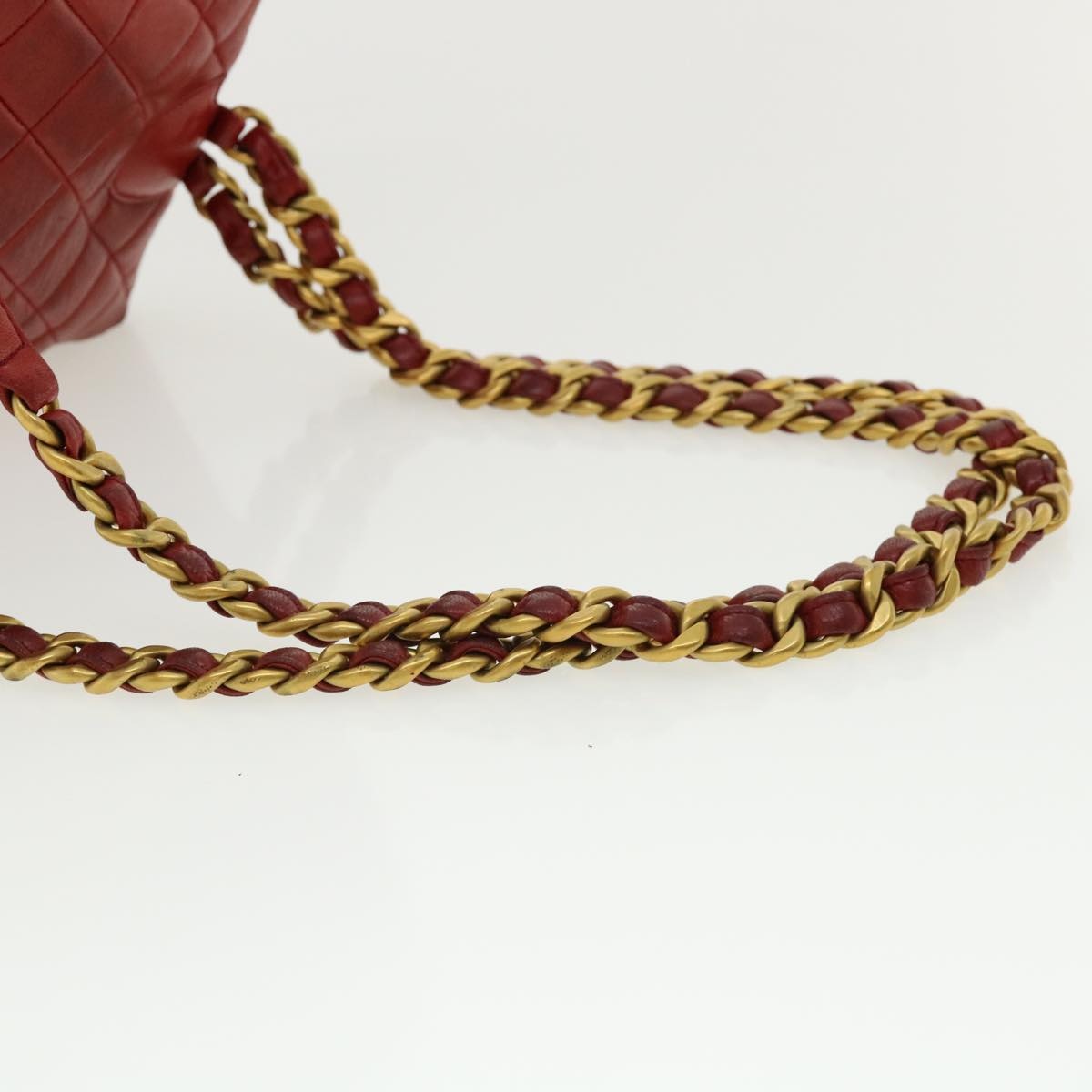 CHANEL Matelasse Chain Hand Bag Lamb Skin Red CC - 7