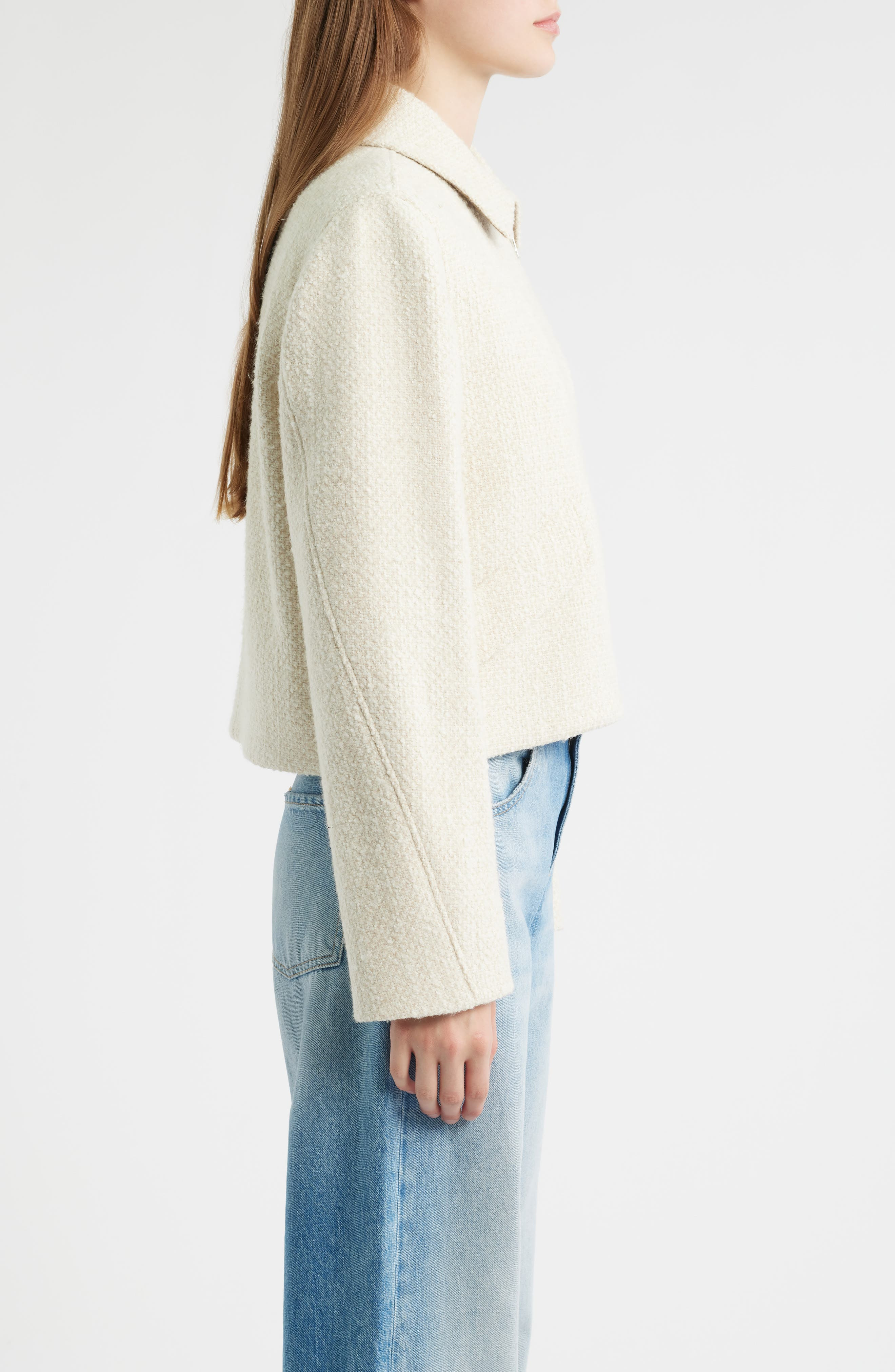 BOSS Cafiore Textured Wool Blend Jacket in Soft Cream at Nordstrom - 3