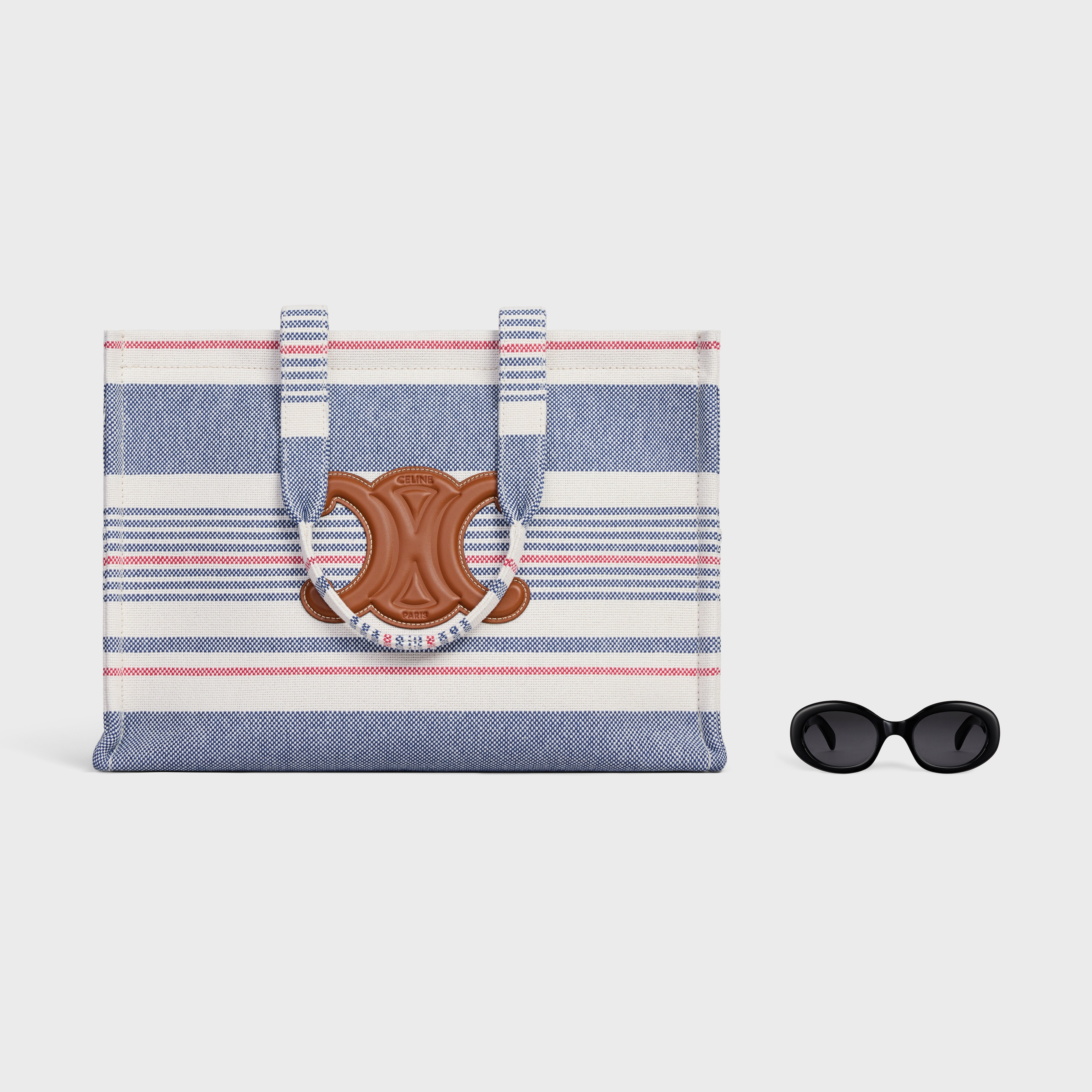 Large Cabas Thais in STRIPED TEXTILE AND CALFSKIN - 6