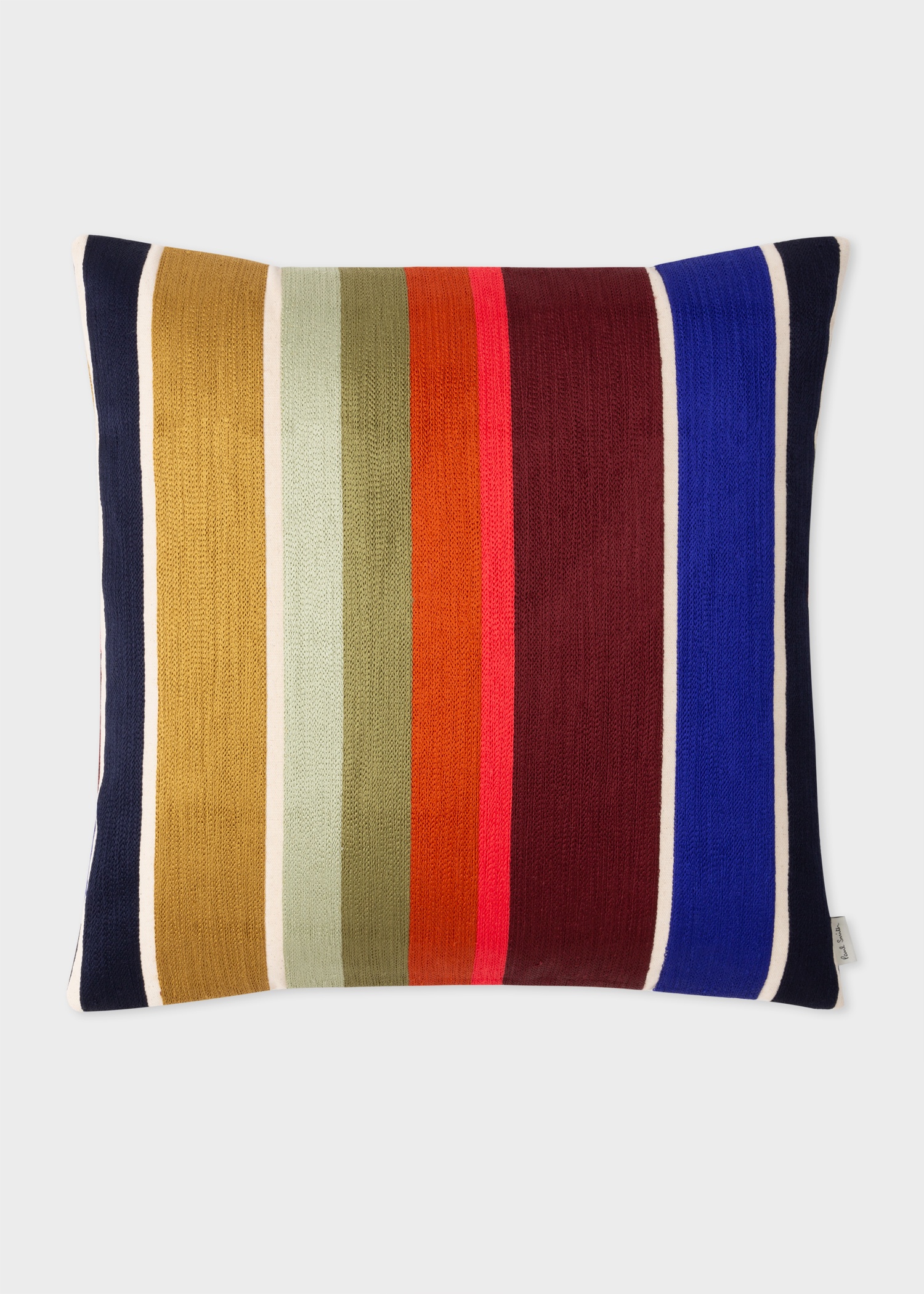 Ecru Embroidered 'Signature Stripe' Cushion - 1
