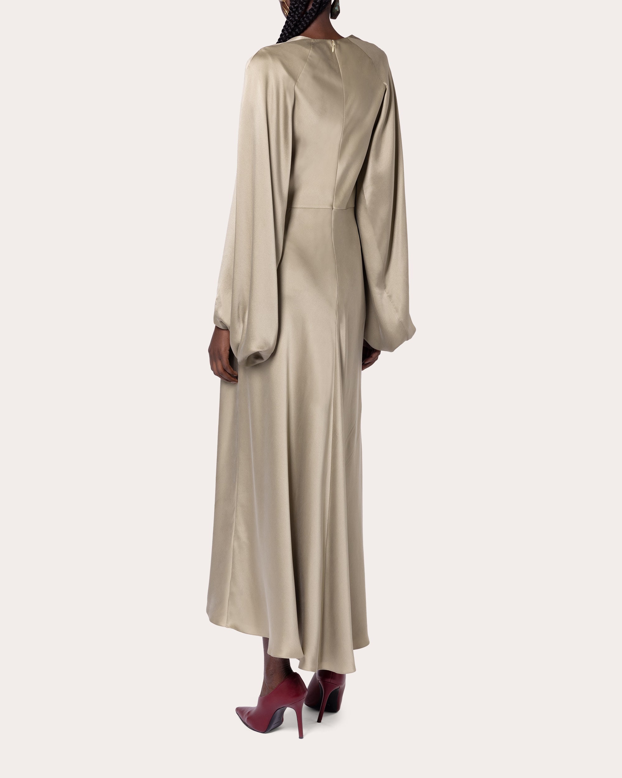 Koda Silk Satin Cape-Sleeve Midi Dress - 2