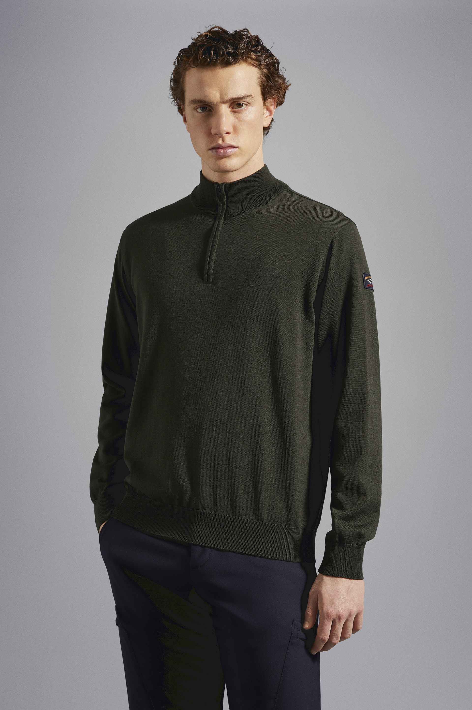 MERINO WOOL HALF ZIP SWEATER WITH ICONIC BADGE - 6