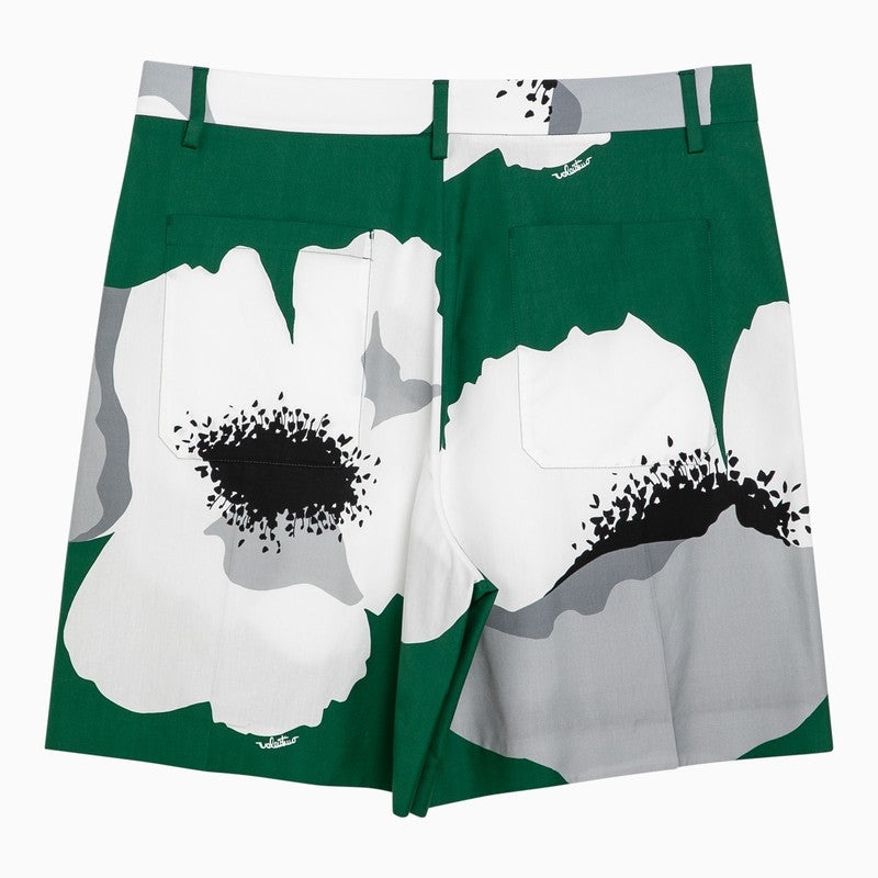 Valentino Flower Portrait Emerald Green/Grey Cotton Bermuda Shorts Men - 2