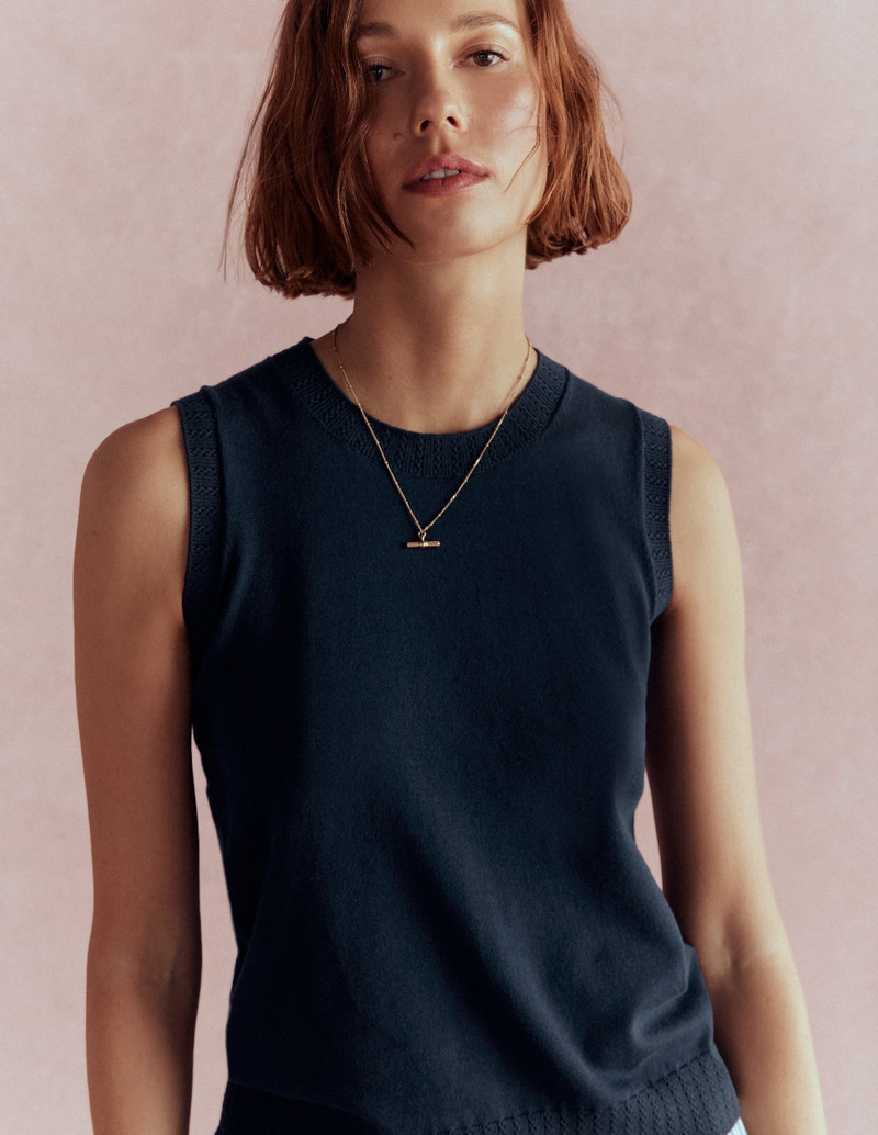Emilia Cotton Crew Neck Vest-Navy 3