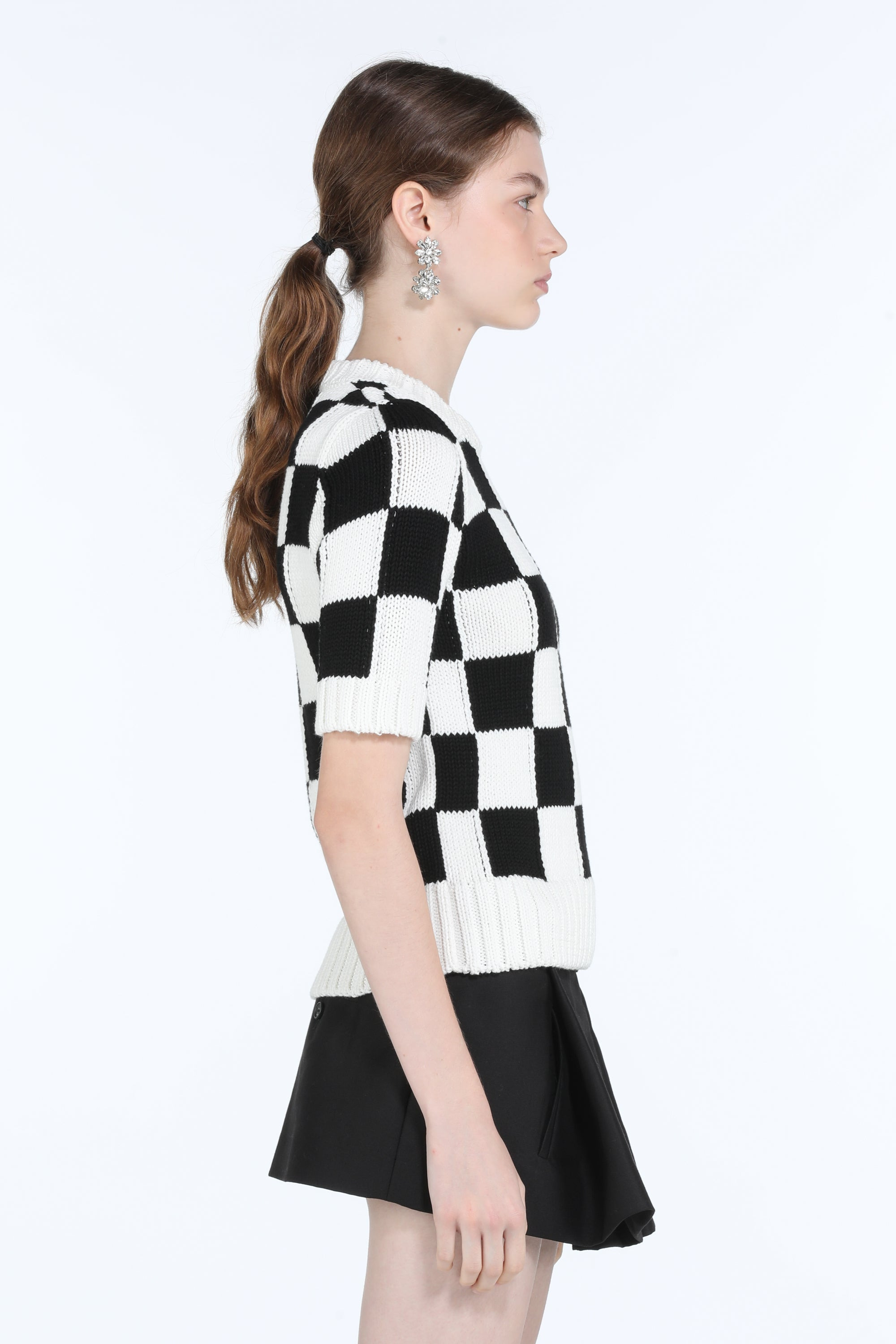 CHECKERED CREW-NECK KNIT TOP - 3