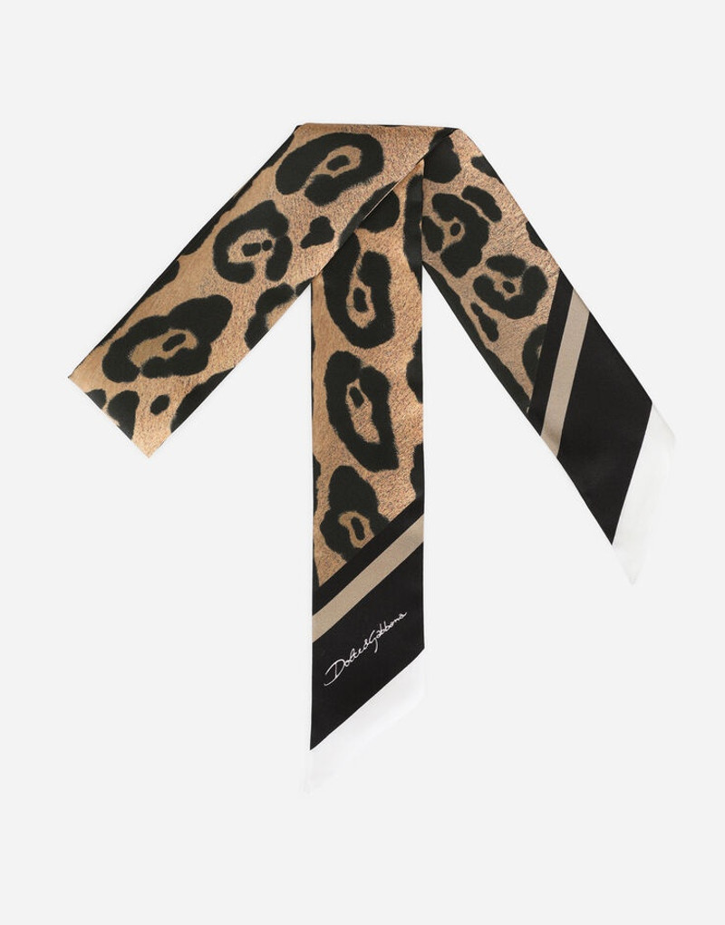 Leopard-print twill headscarf 1